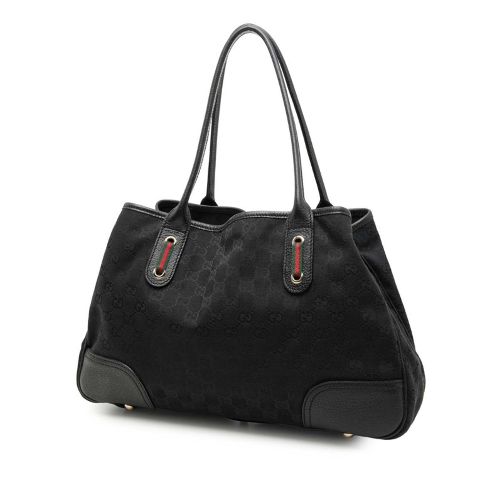 Gucci Black Canvas Leather Shoulder Bag Tote Bag