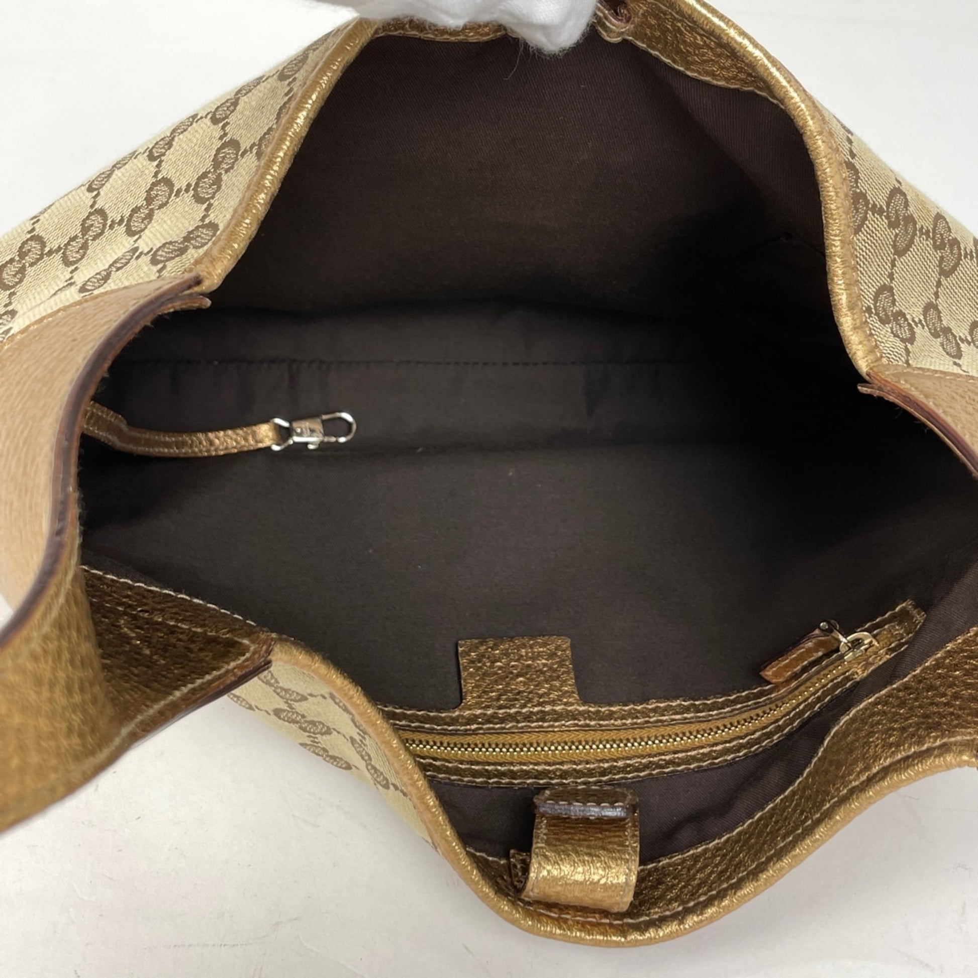 Gucci Beige Gold Gg Canvas Leather Shoulder Bag