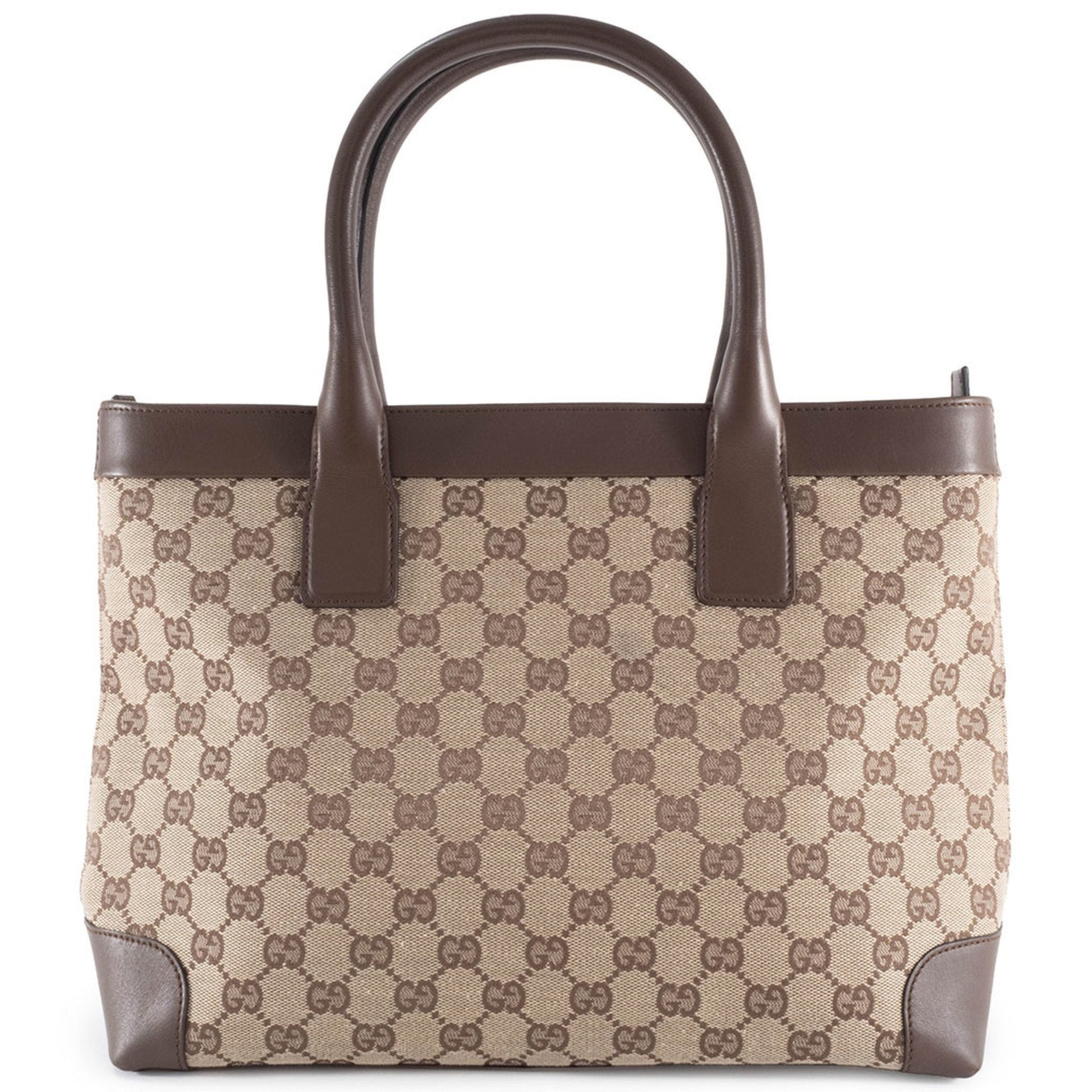 Gucci Gg Canvas Beige Brown Gg Canvas Leather Tote Bag