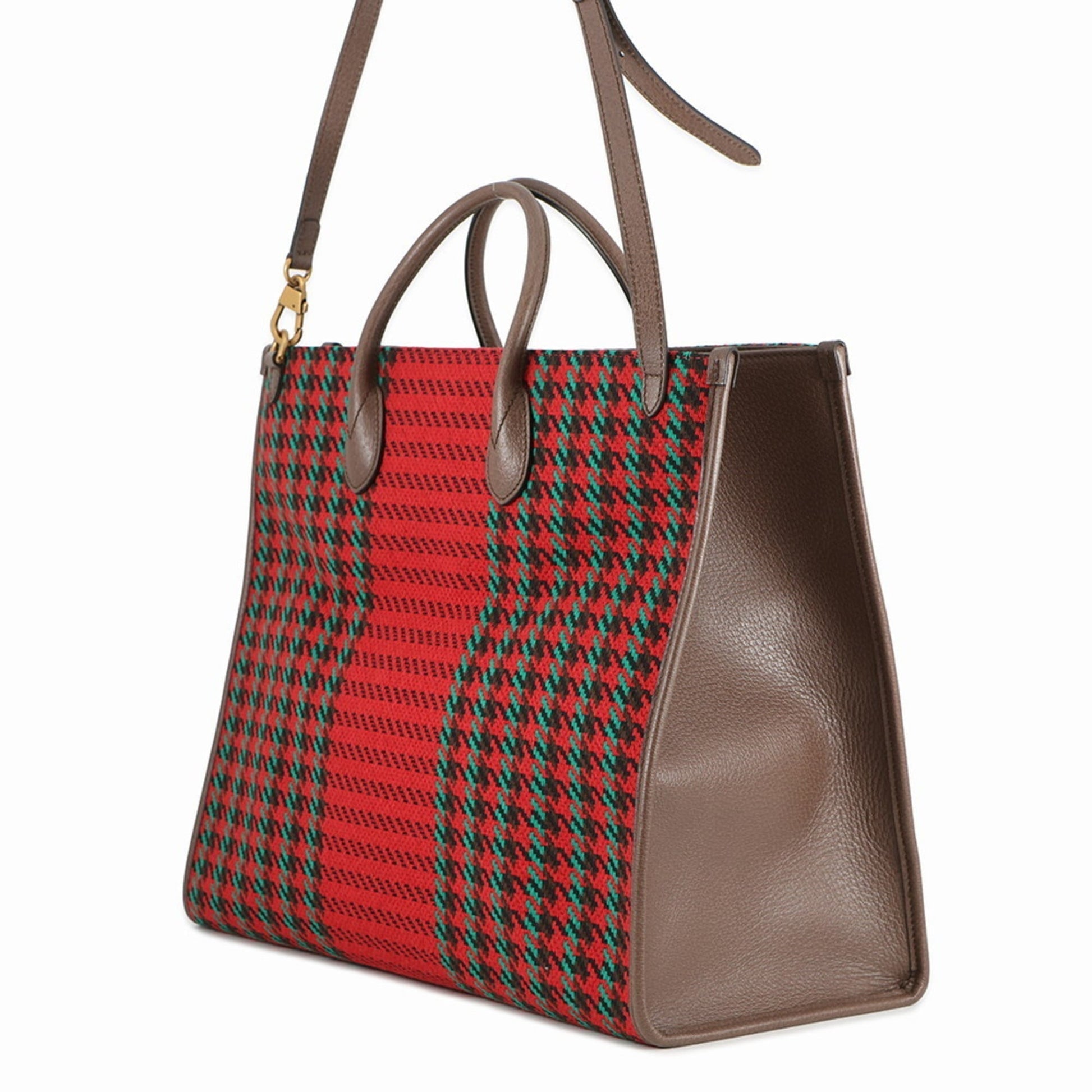 Gucci Multi-Color Red Brown Tweed Leather Shoulder Bag Tote Bag