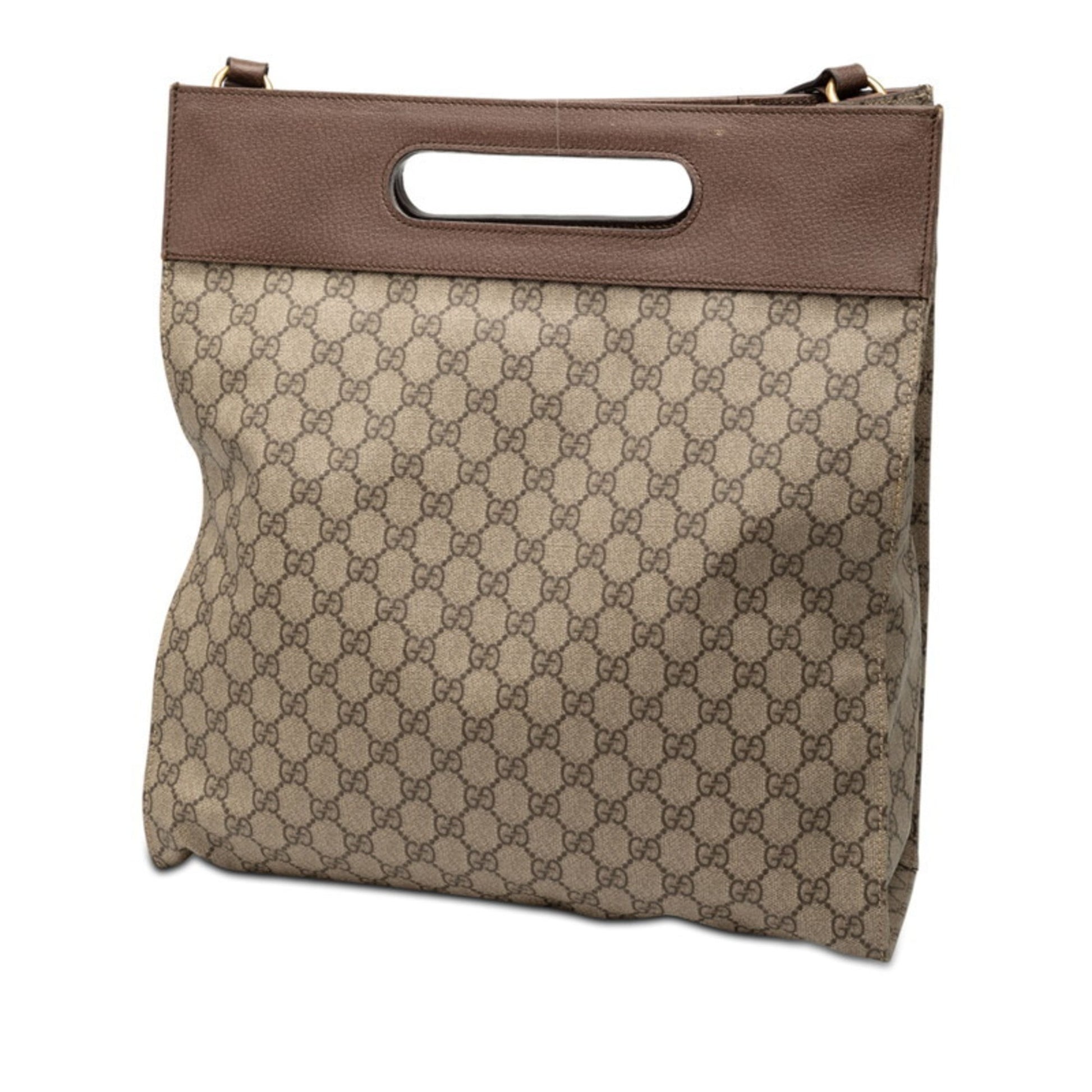 Gucci Beige Brown Gg Supreme Pvc Leather Shoulder Bag Tote Bag