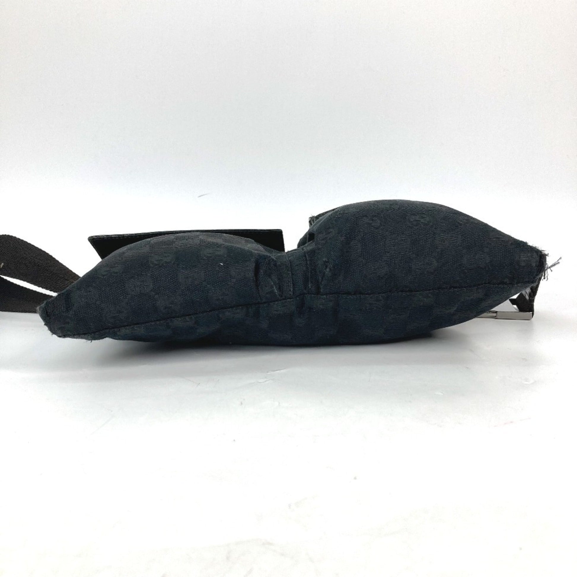 Gucci Black Gg Canvas Leather Fanny Pack Sling Bag