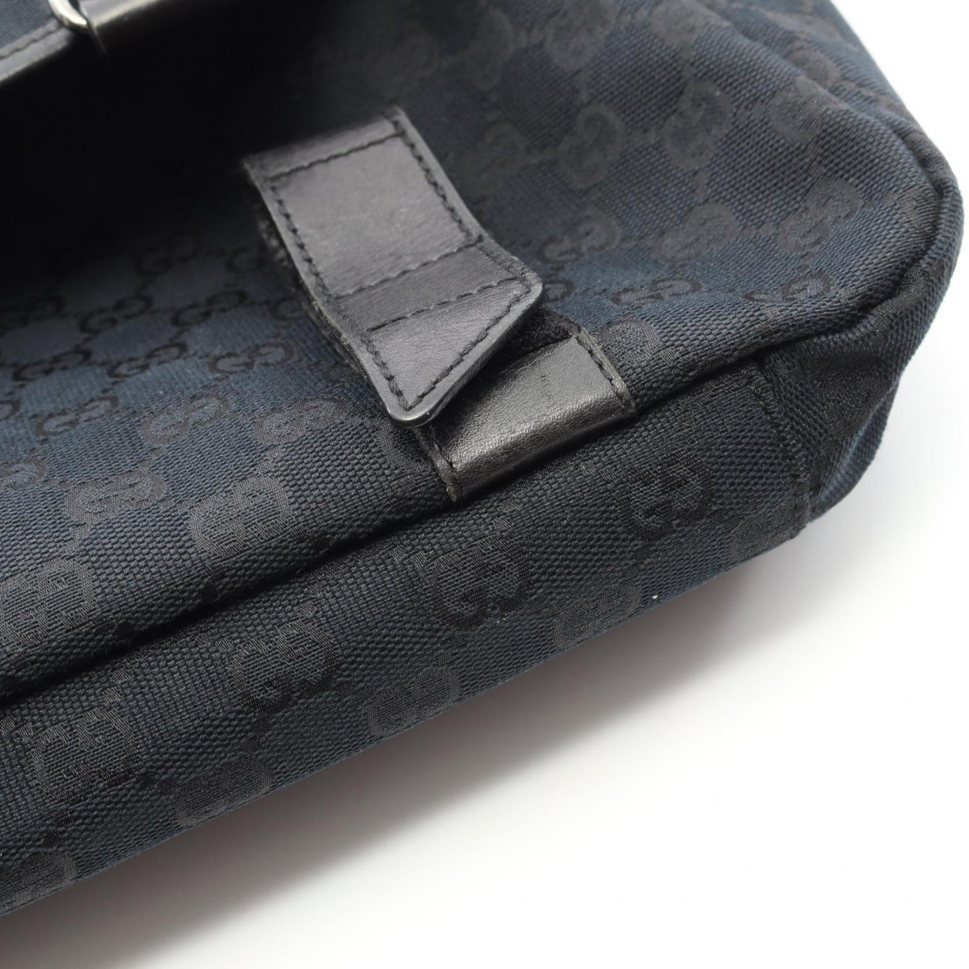 Gucci Black Navy Canvas Leather Shoulder Bag
