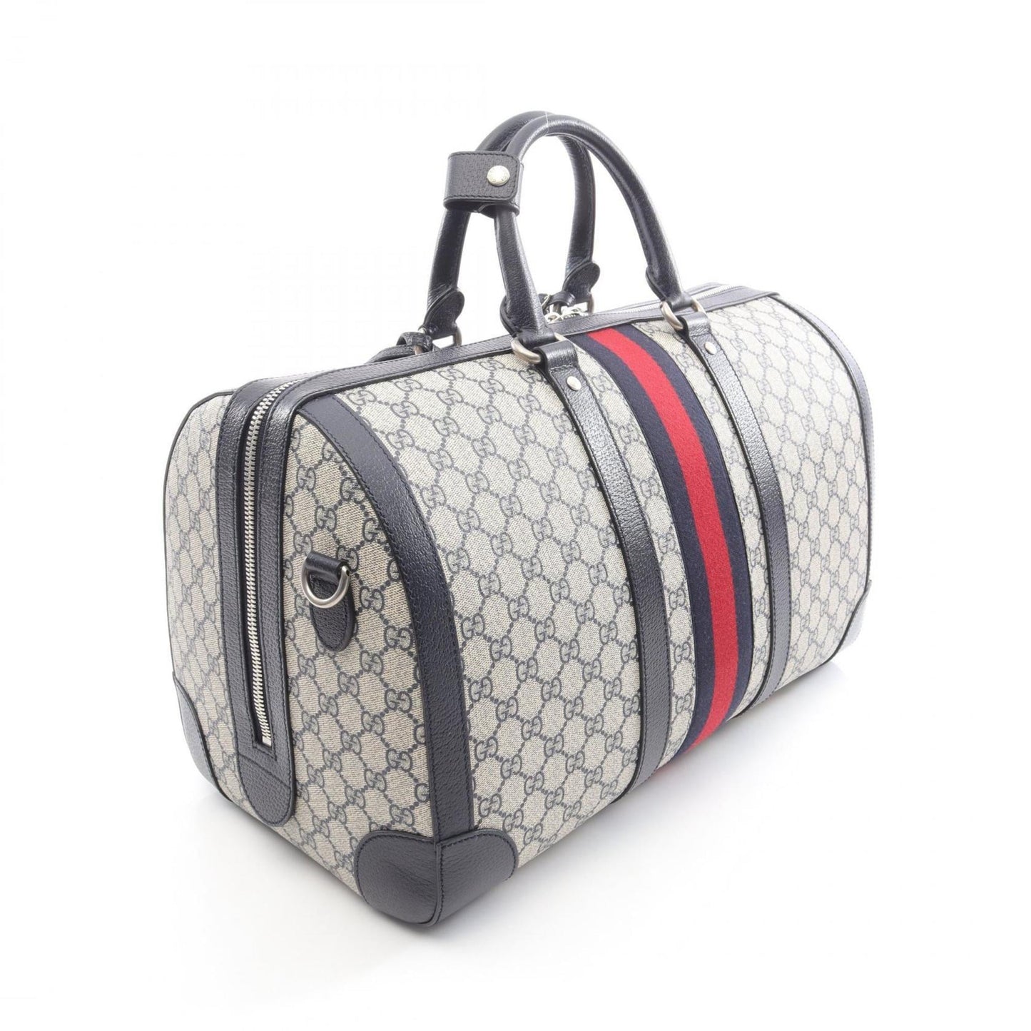 Gucci Ivory Navy Pvc Leather Boston Bag