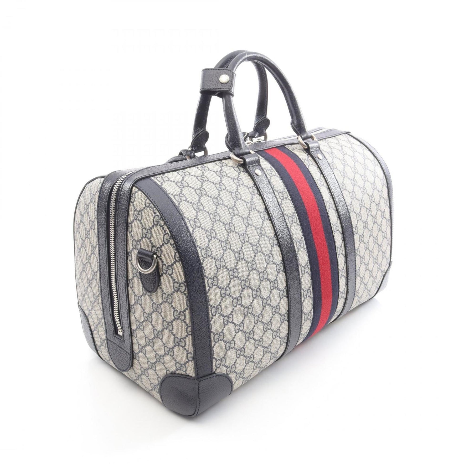 Gucci Ivory Navy Pvc Leather Boston Bag