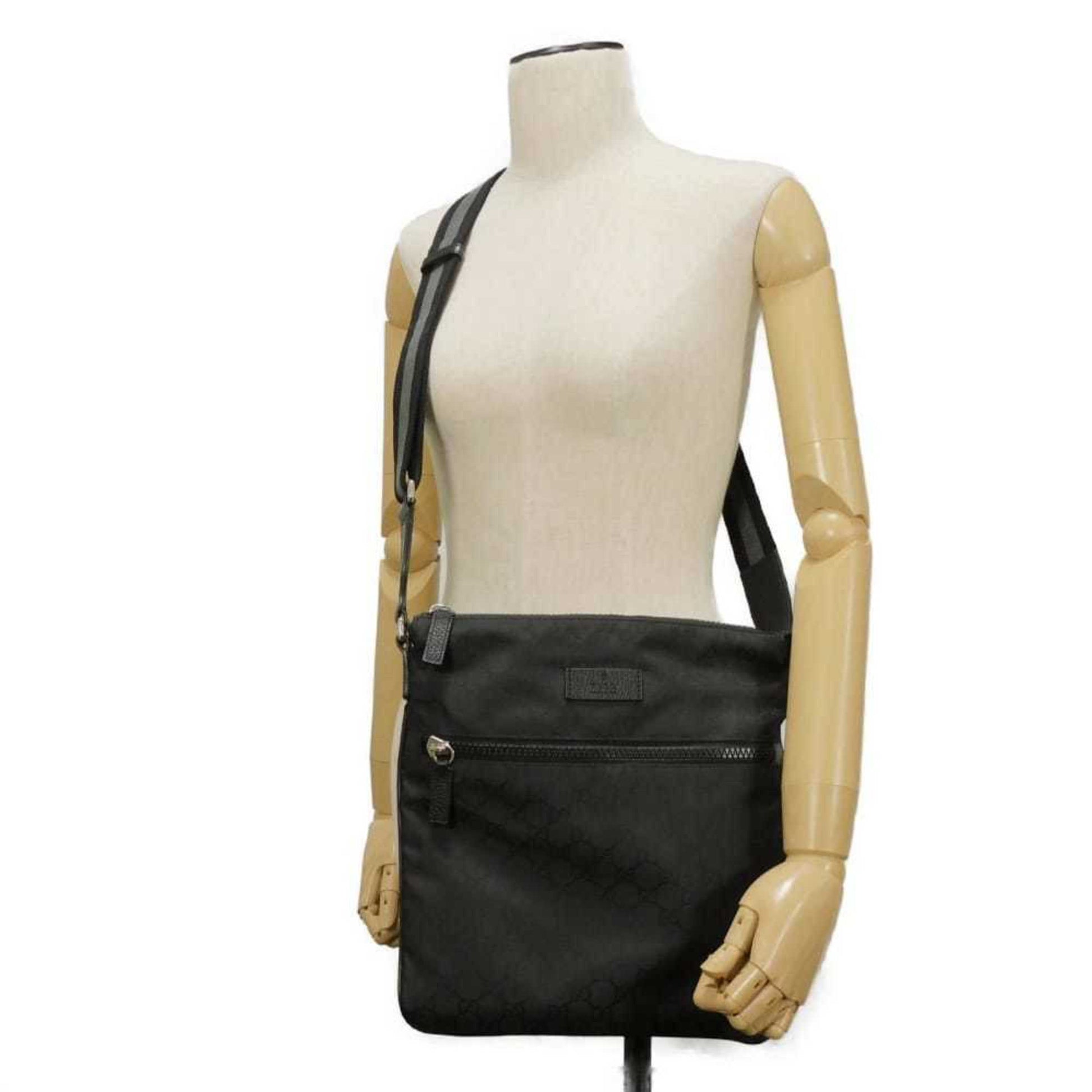 Gucci Black Nylon Gg Canvas Leather Messenger Bag Shoulder Bag