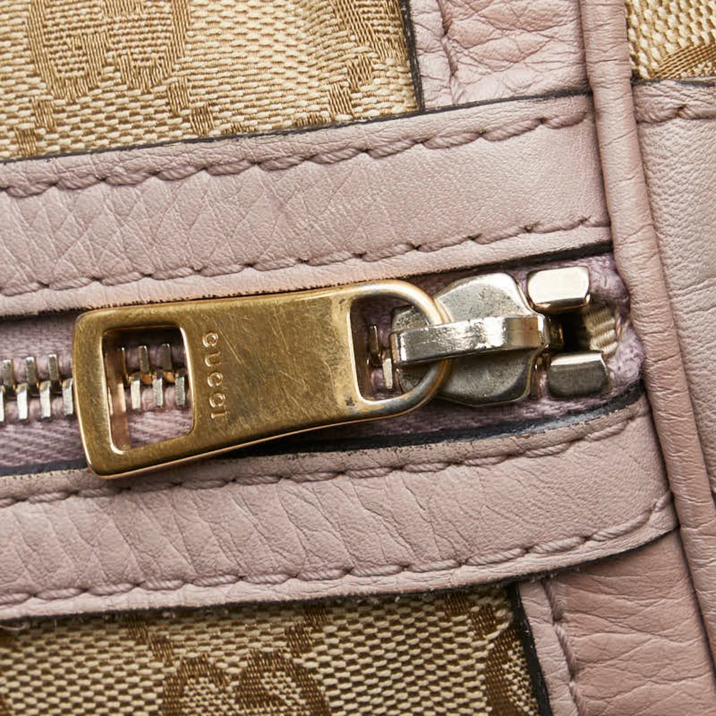 Gucci Beige Pink Canvas Leather Handbag Shoulder Bag