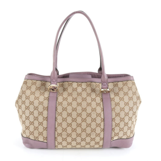 Gucci Brown Purple Leather Canvas Tote Bag
