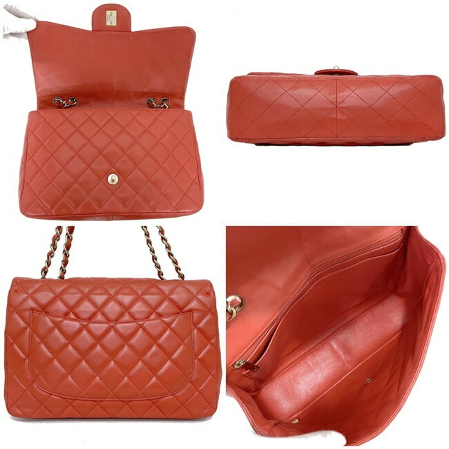 Chanel Chain Shoulder Bag 30 Red Gold Matrasse A58600 Mat Metal Fittings Leather Lambskin 13s CHANEL Single Flap Turn Lock Medium Quilting Ladies
