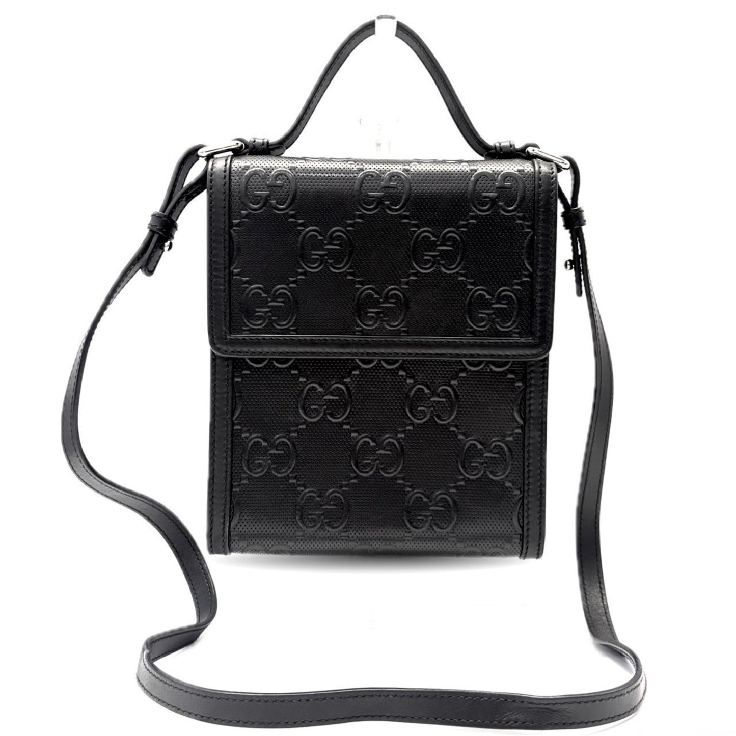 Gucci Black Gg Leather Shoulder Bag
