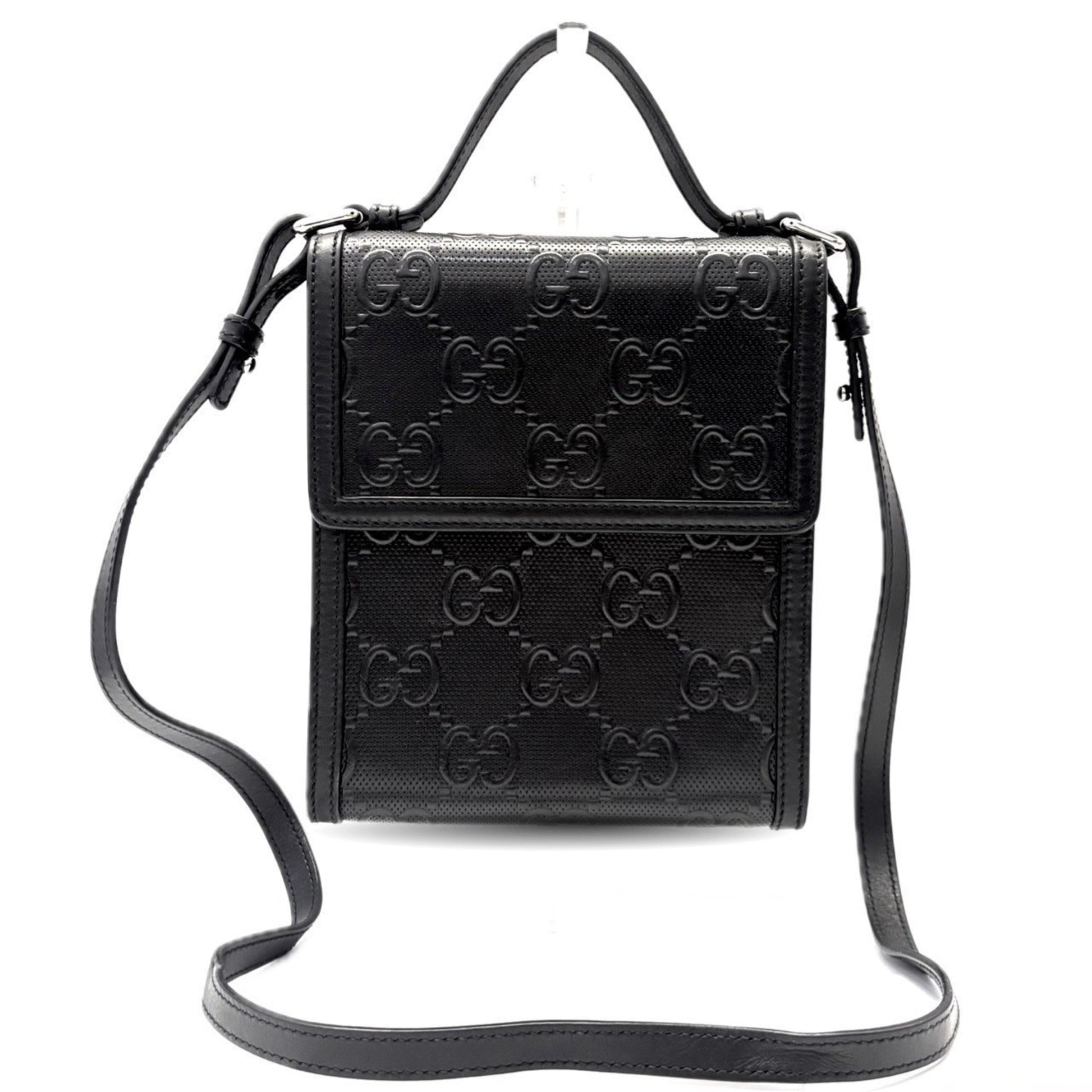 Gucci Black Gg Leather Shoulder Bag