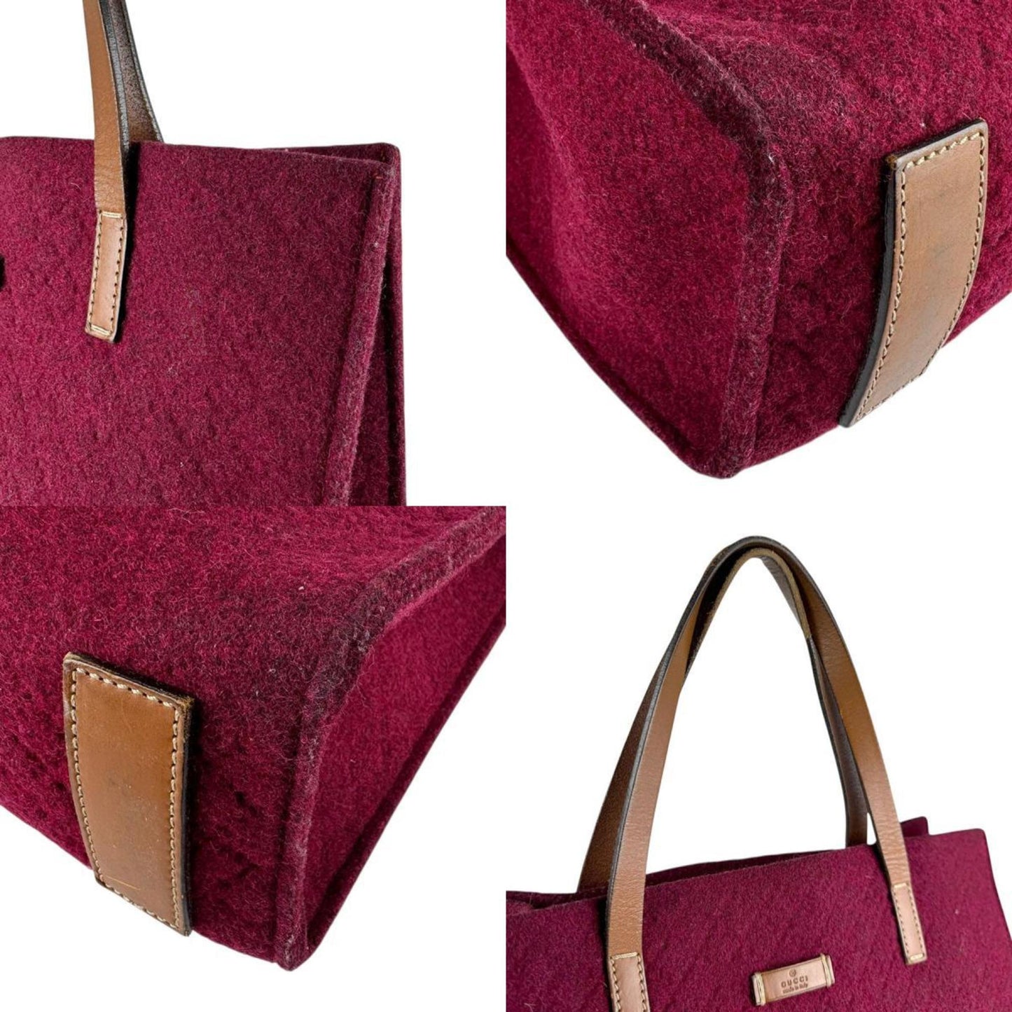 Gucci Bordeaux Brown Felt Leather Handbag