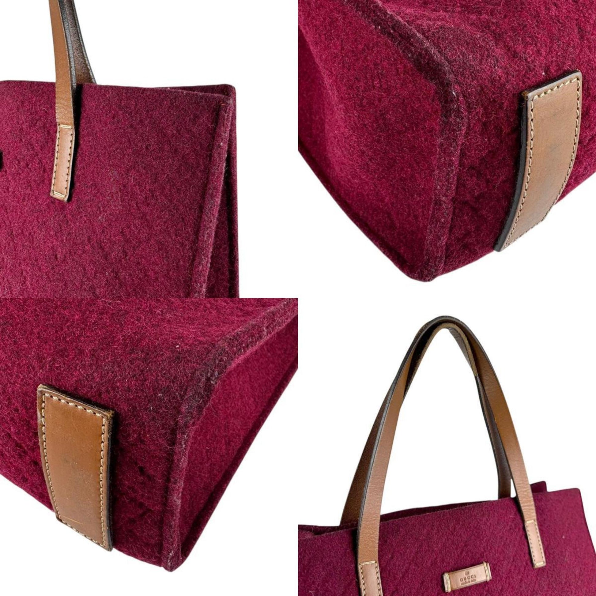 Gucci Bordeaux Brown Felt Leather Handbag