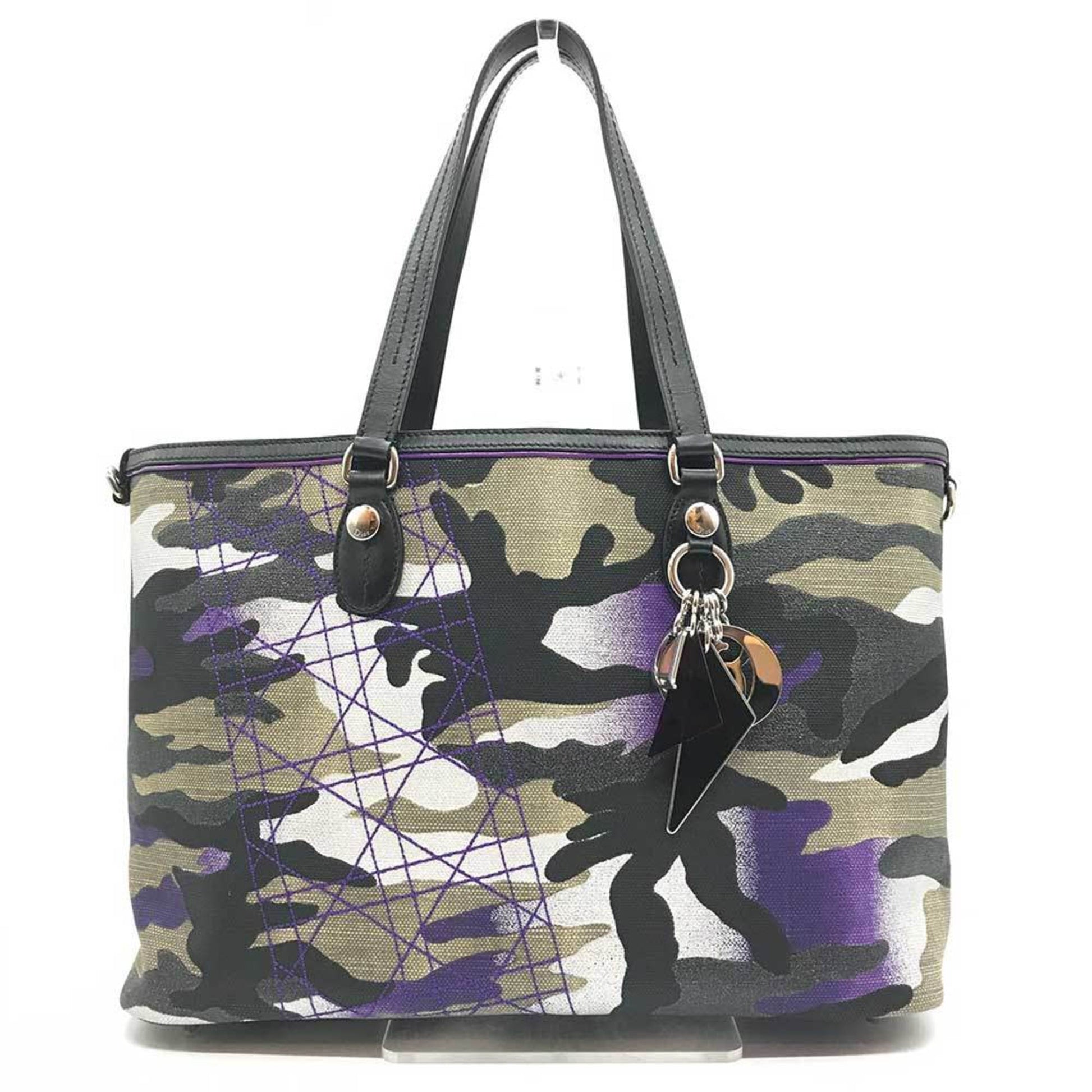 Dior Handbag Christian Camouflage Multi-Color Tote Bag Leather Canvas Multicolor