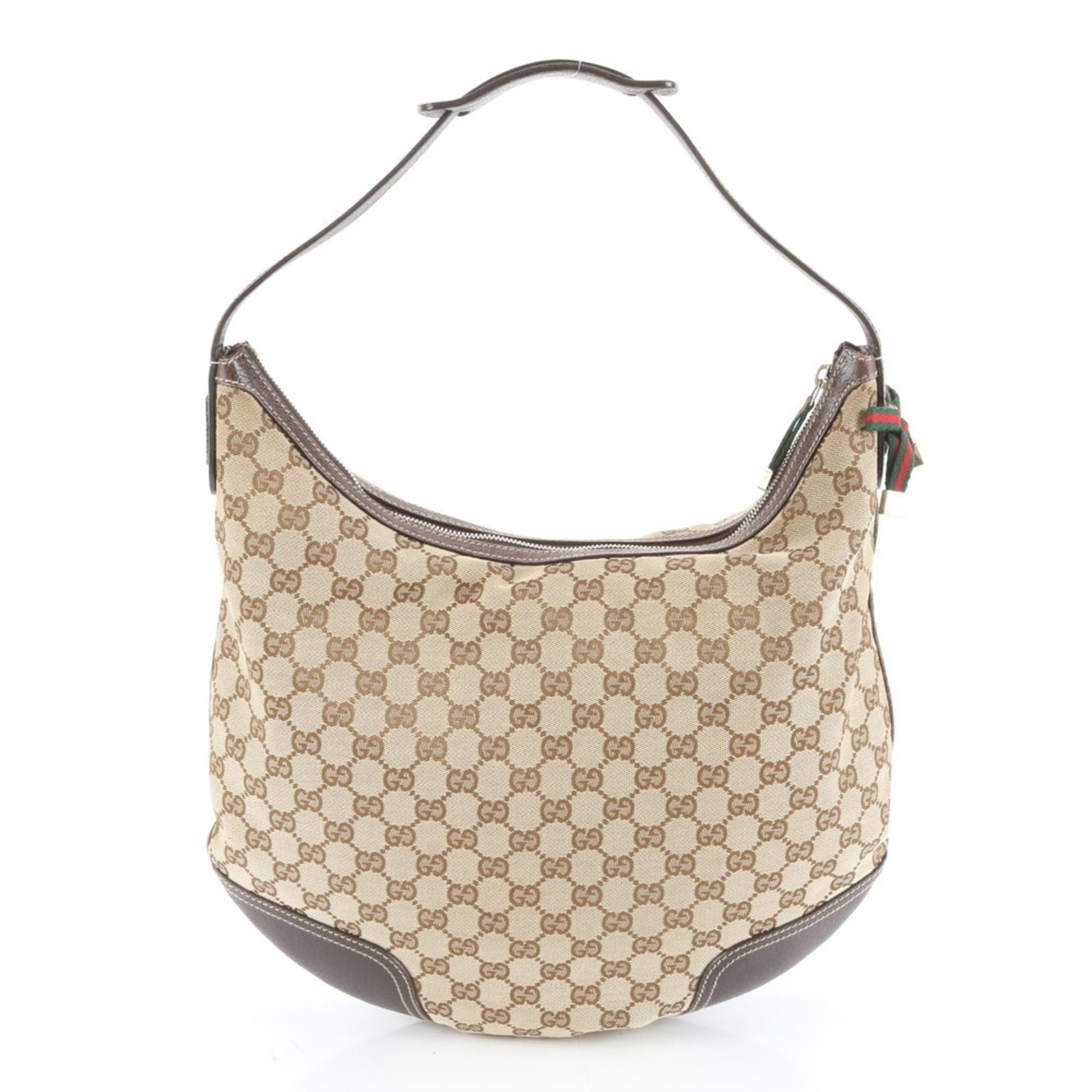 Gucci Brown Leather Canvas Shoulder Bag