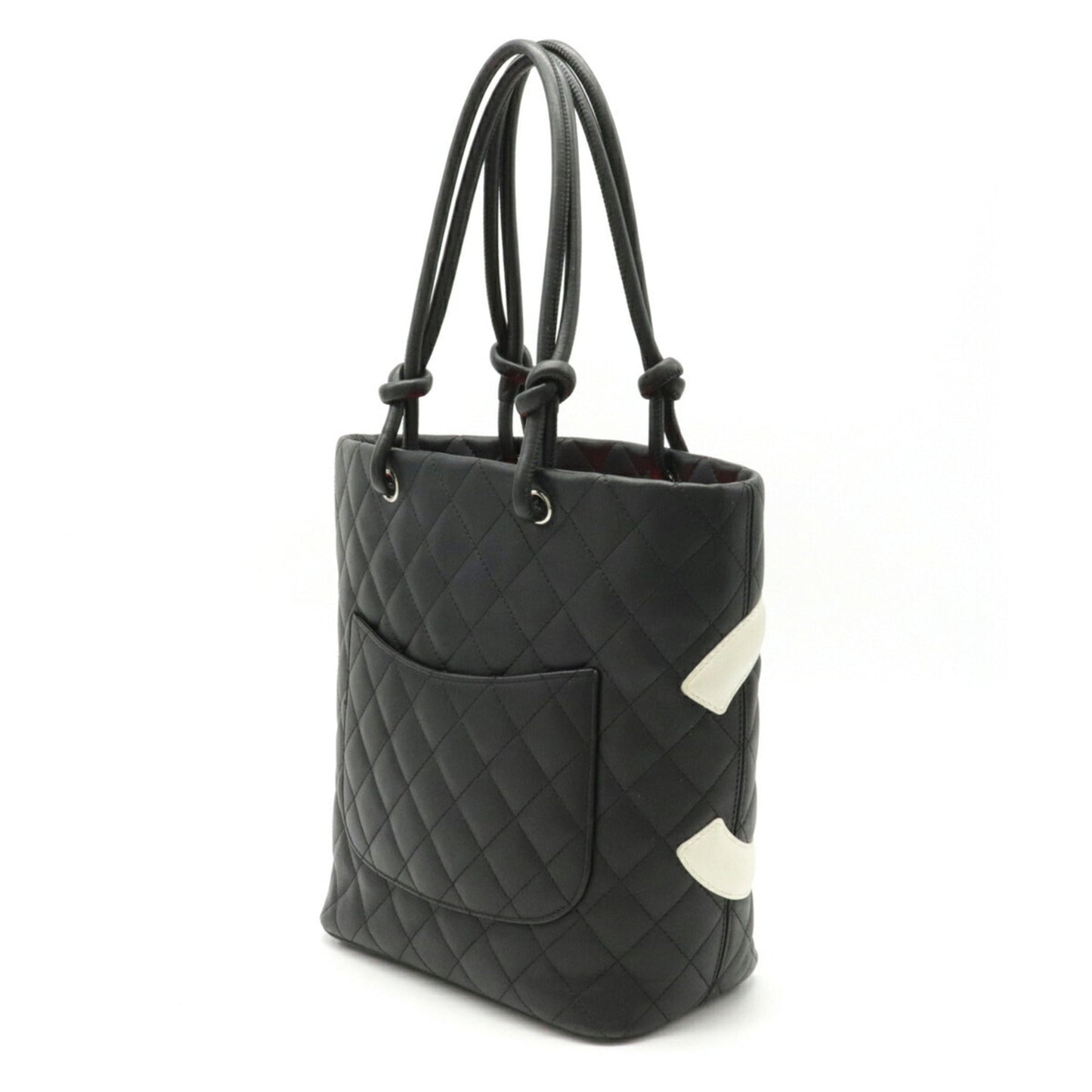 Chanel Cambon Line Coco Mark Medium Tote Bag Shoulder Soft Calf Black White A25167