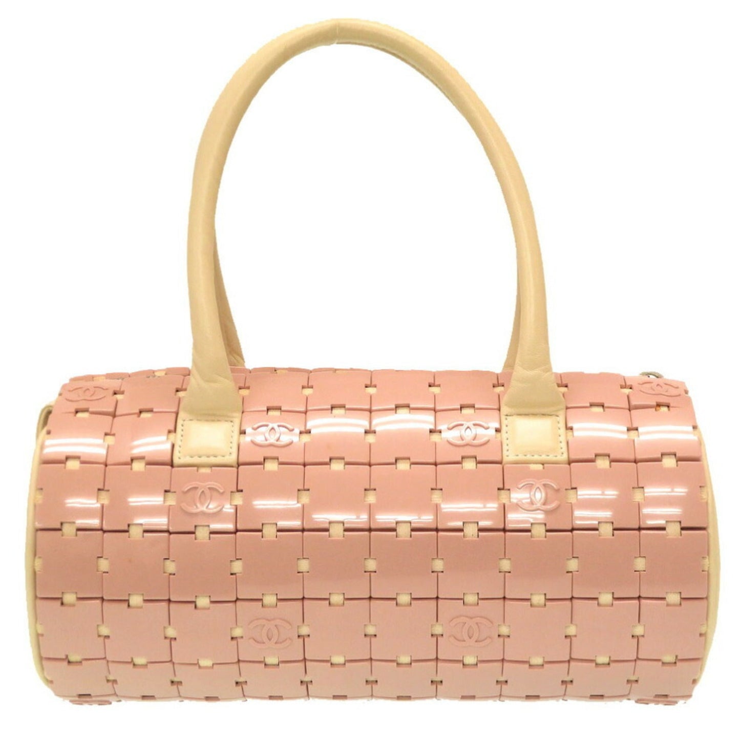Chanel Duffle Bag Plastic Leather Pink White 6s Handbag