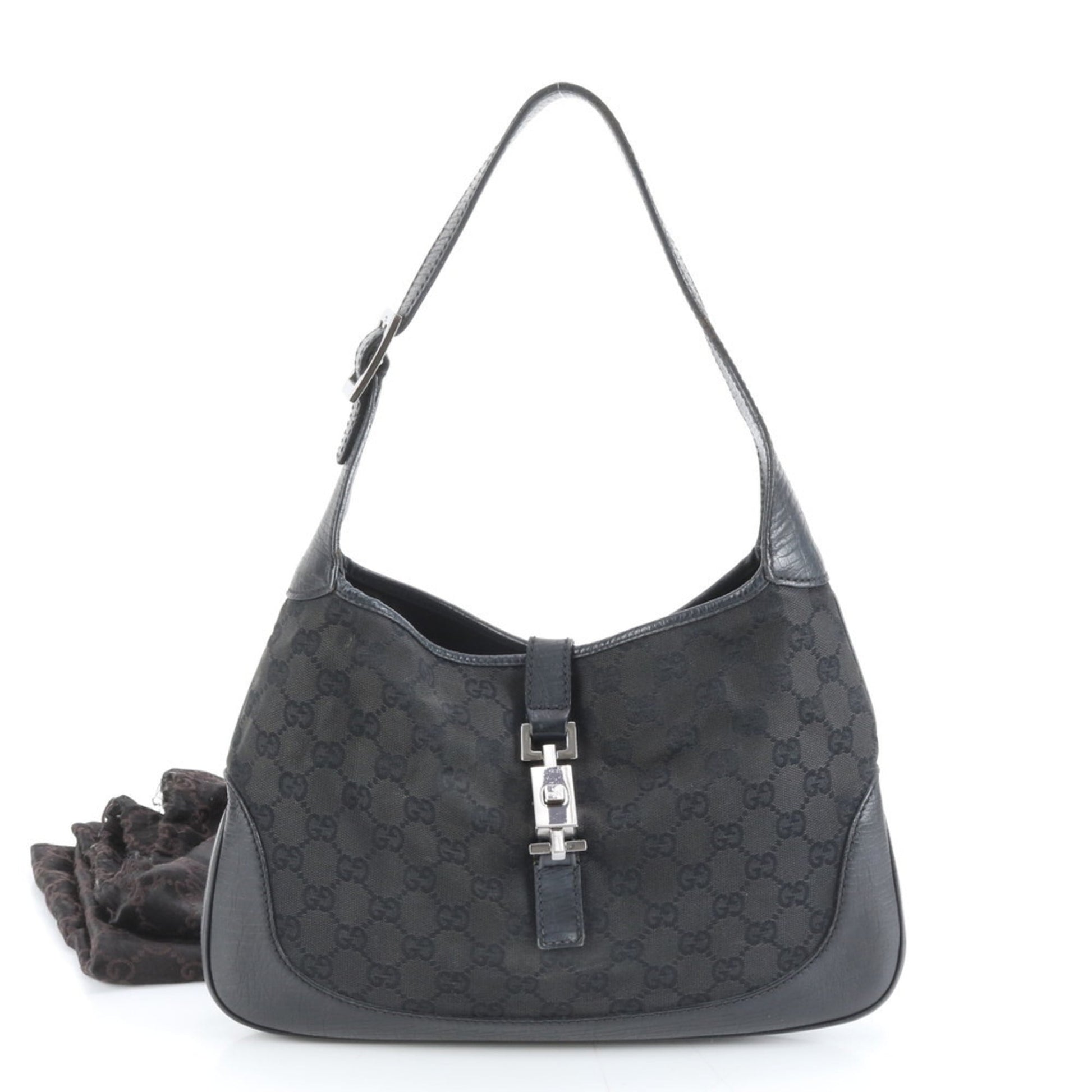 Gucci Black Leather Canvas Shoulder Bag