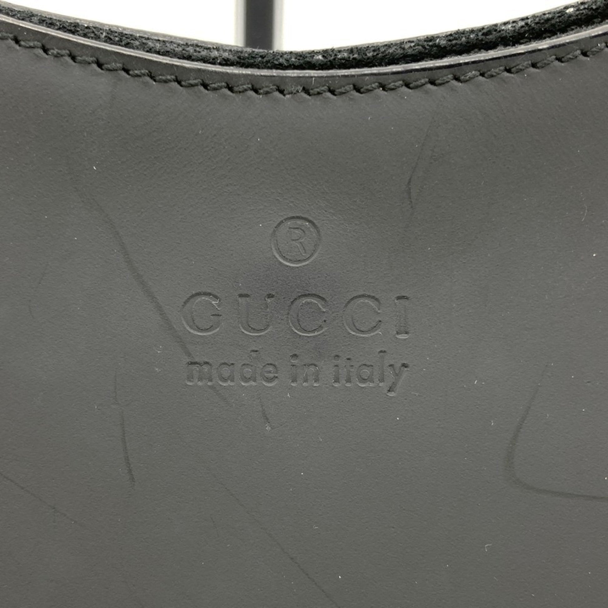 Gucci Black Red Color Leather Bamboo Shoulder Bag