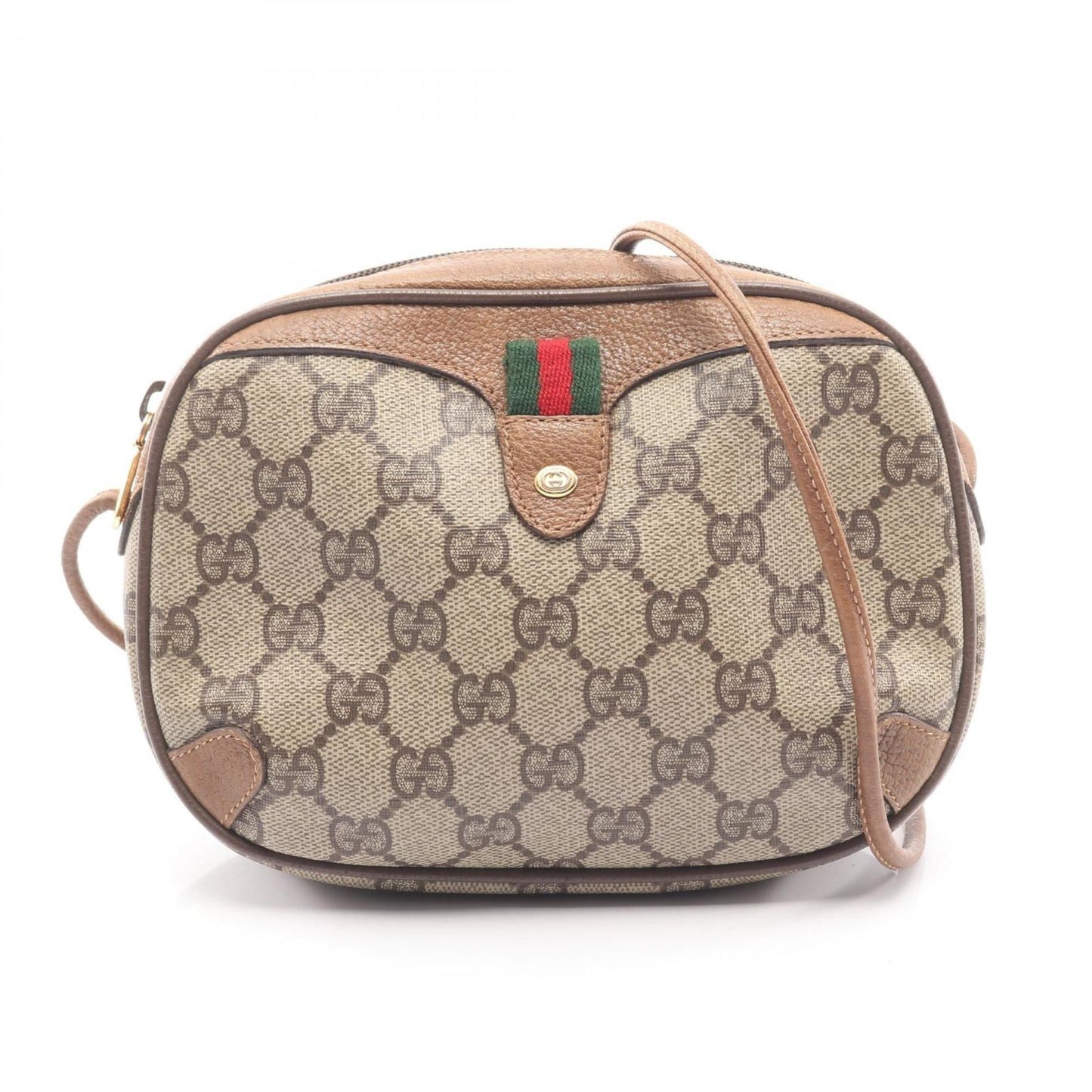 Gucci Beige Brown Coated Canvas Leather Shoulder Bag