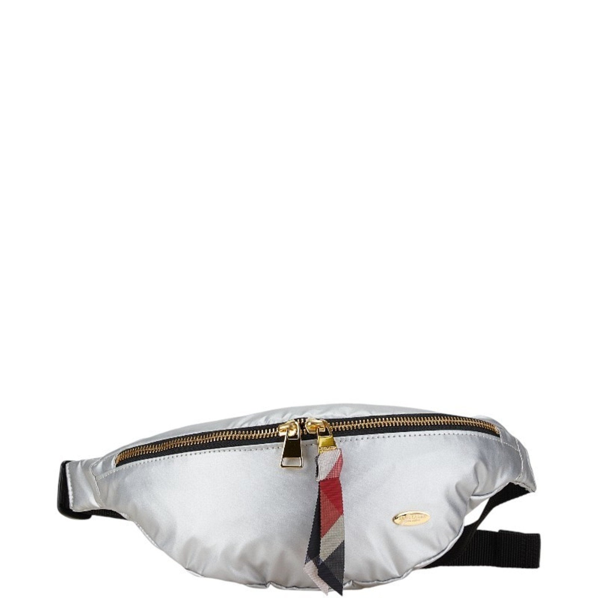 Burberry Label Fanny Pack Sling Bag Nylon Blue Silver Crossbody Bag