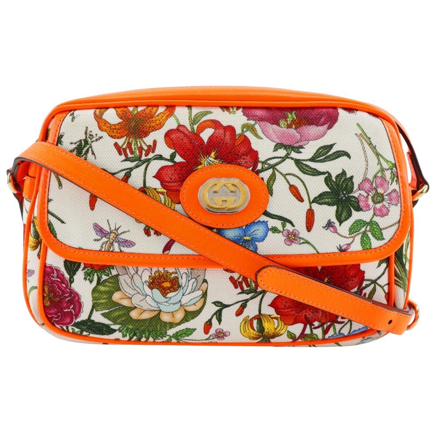 Gucci Orange Canvas Leather Shoulder Bag