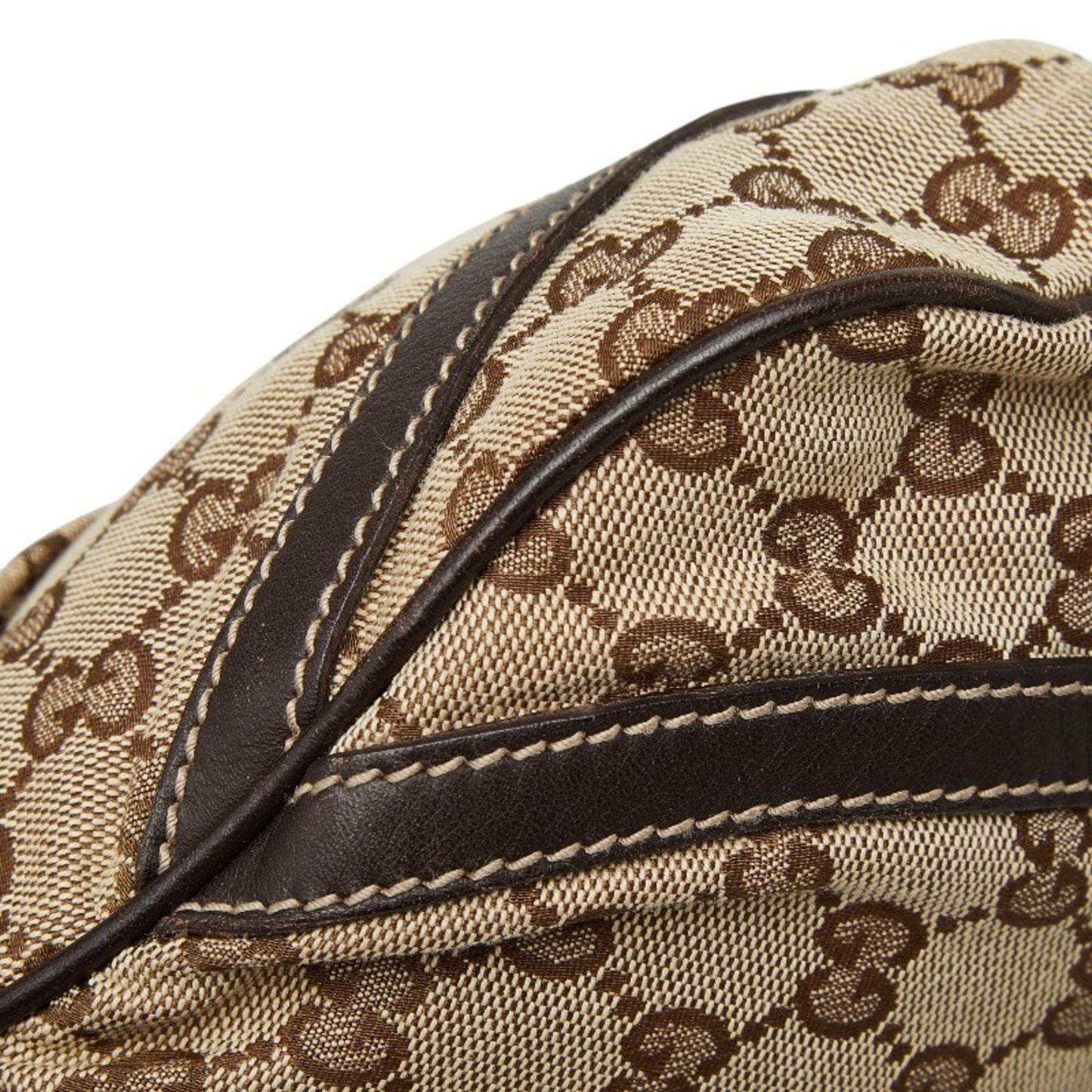 Gucci Beige Brown Canvas Leather Shoulder Bag