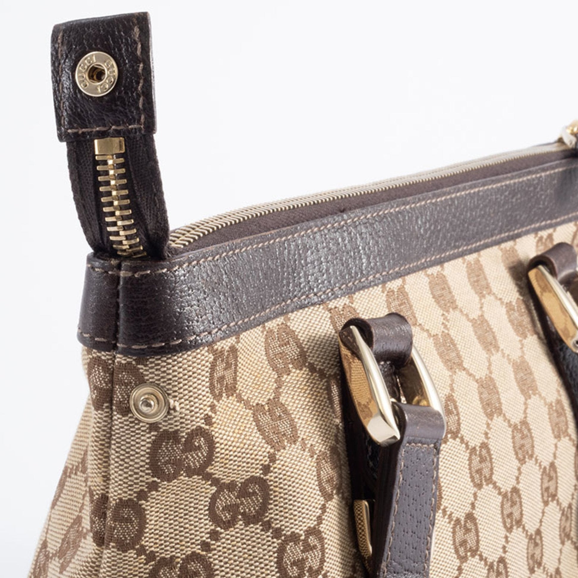 Gucci Gg Canvas Beige Brown Gg Canvas Leather Tote Bag