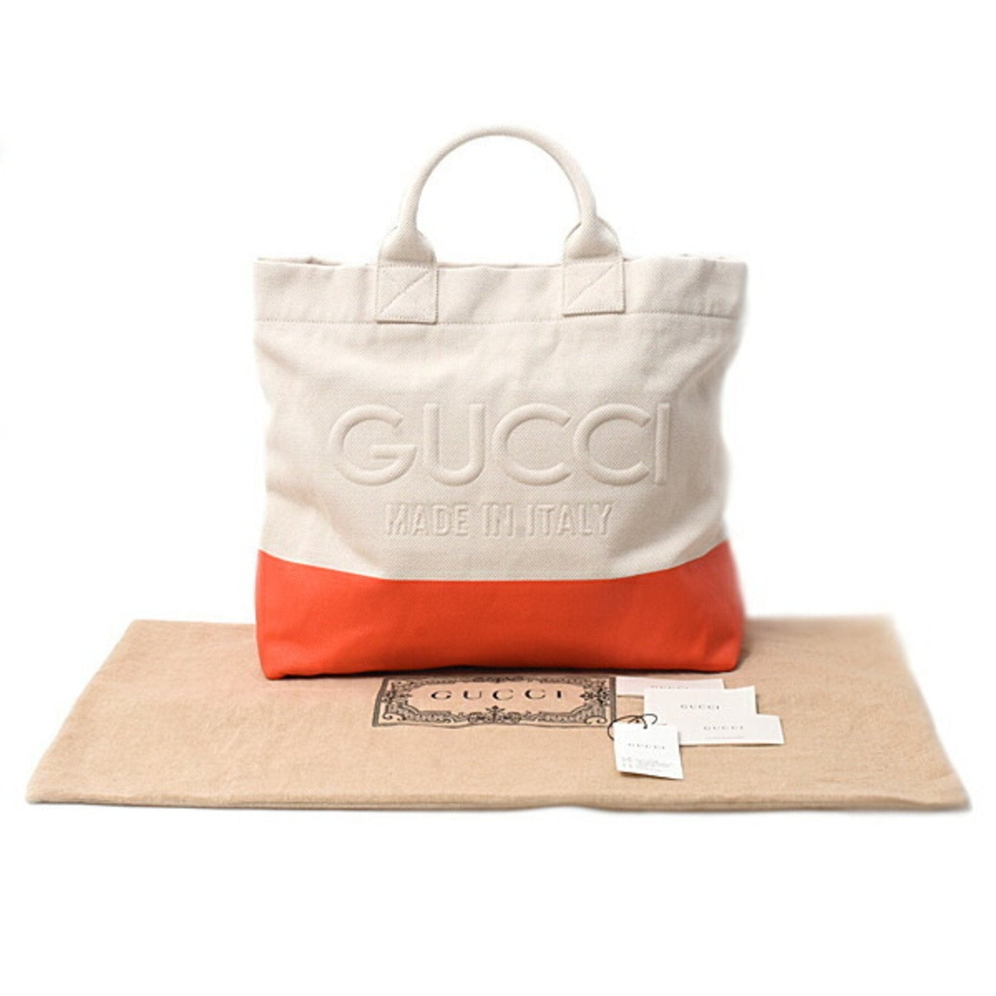 Gucci Orange White Canvas Handbag Tote Bag