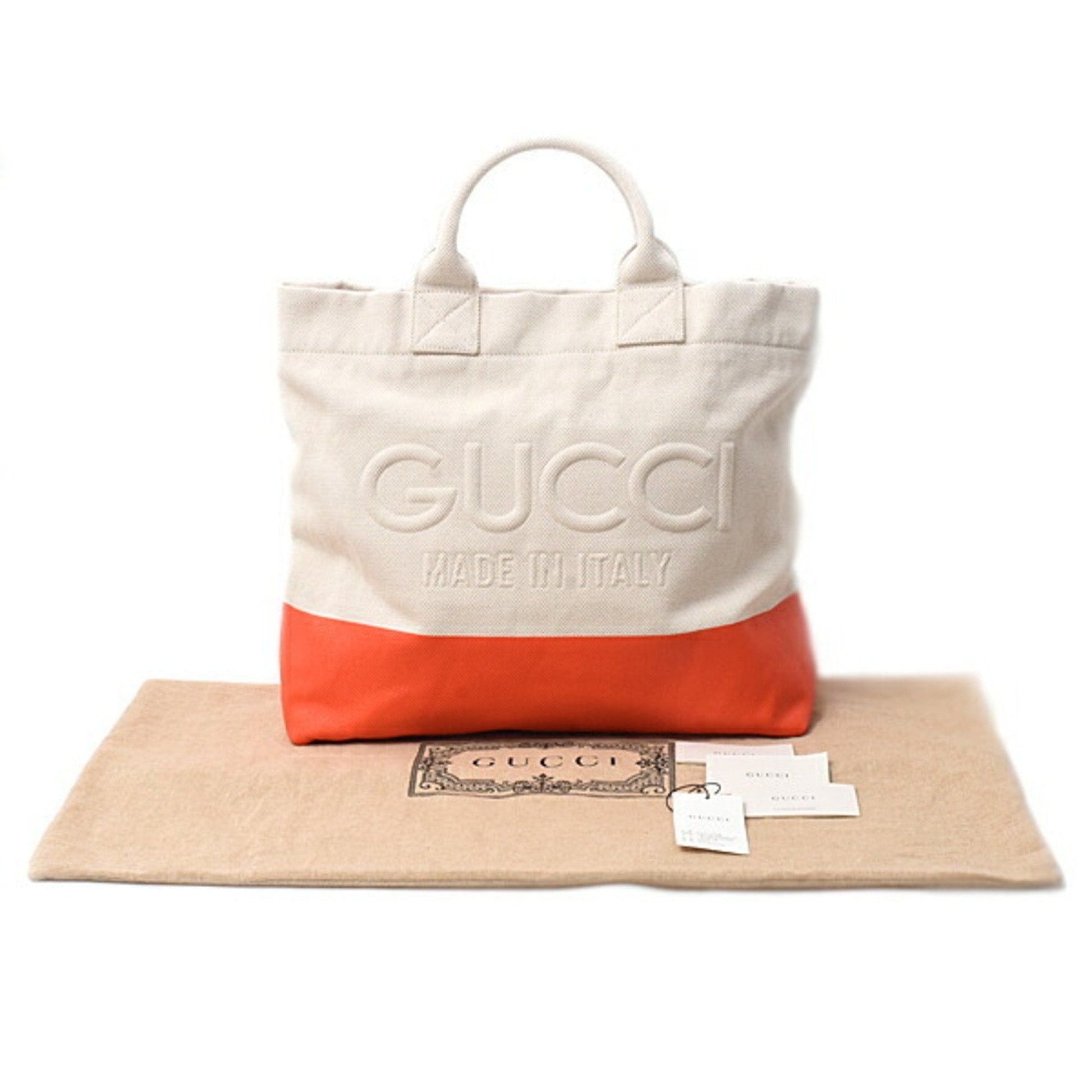 Gucci Orange White Canvas Handbag Tote Bag