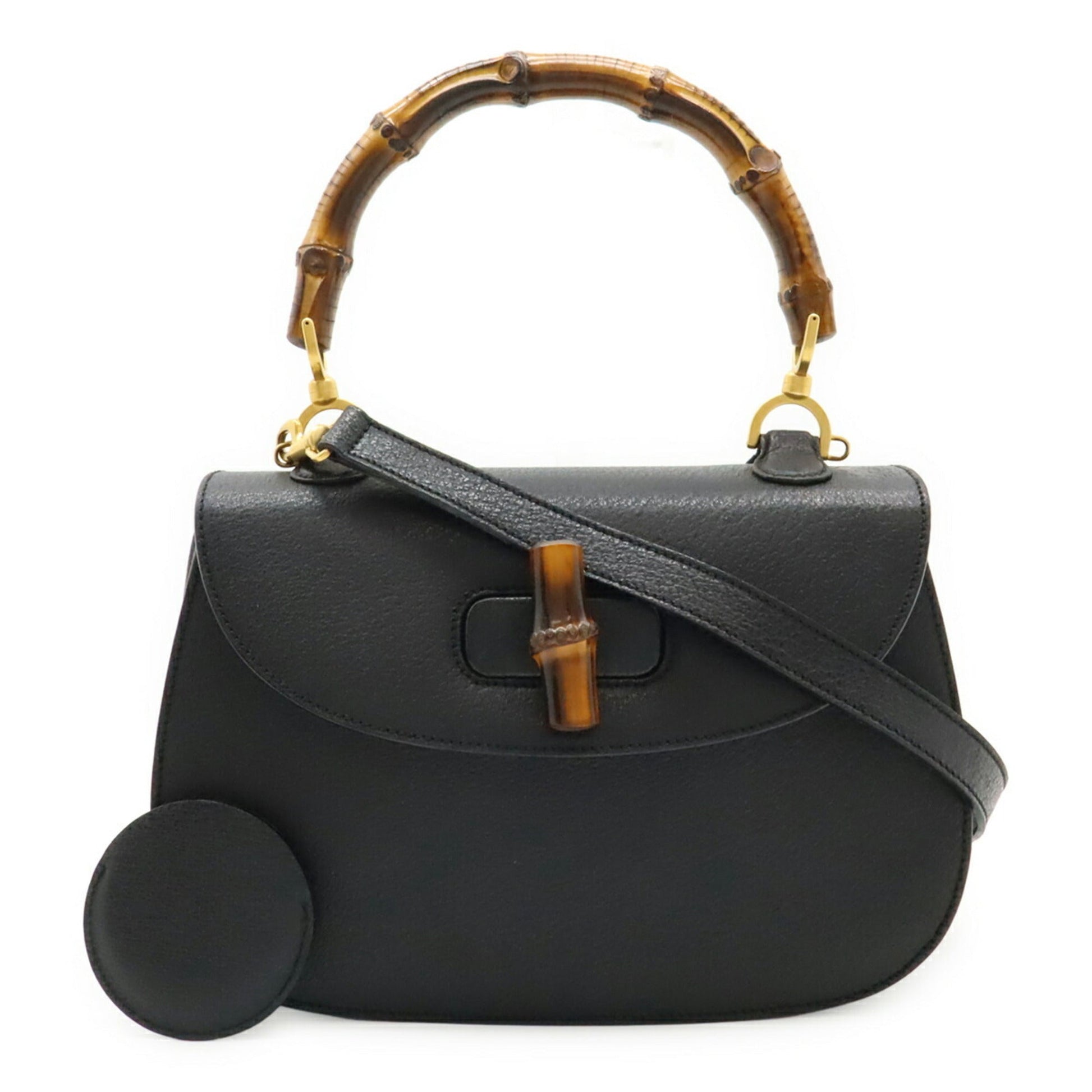 Gucci Black Bamboo Leather Handbag Shoulder Bag