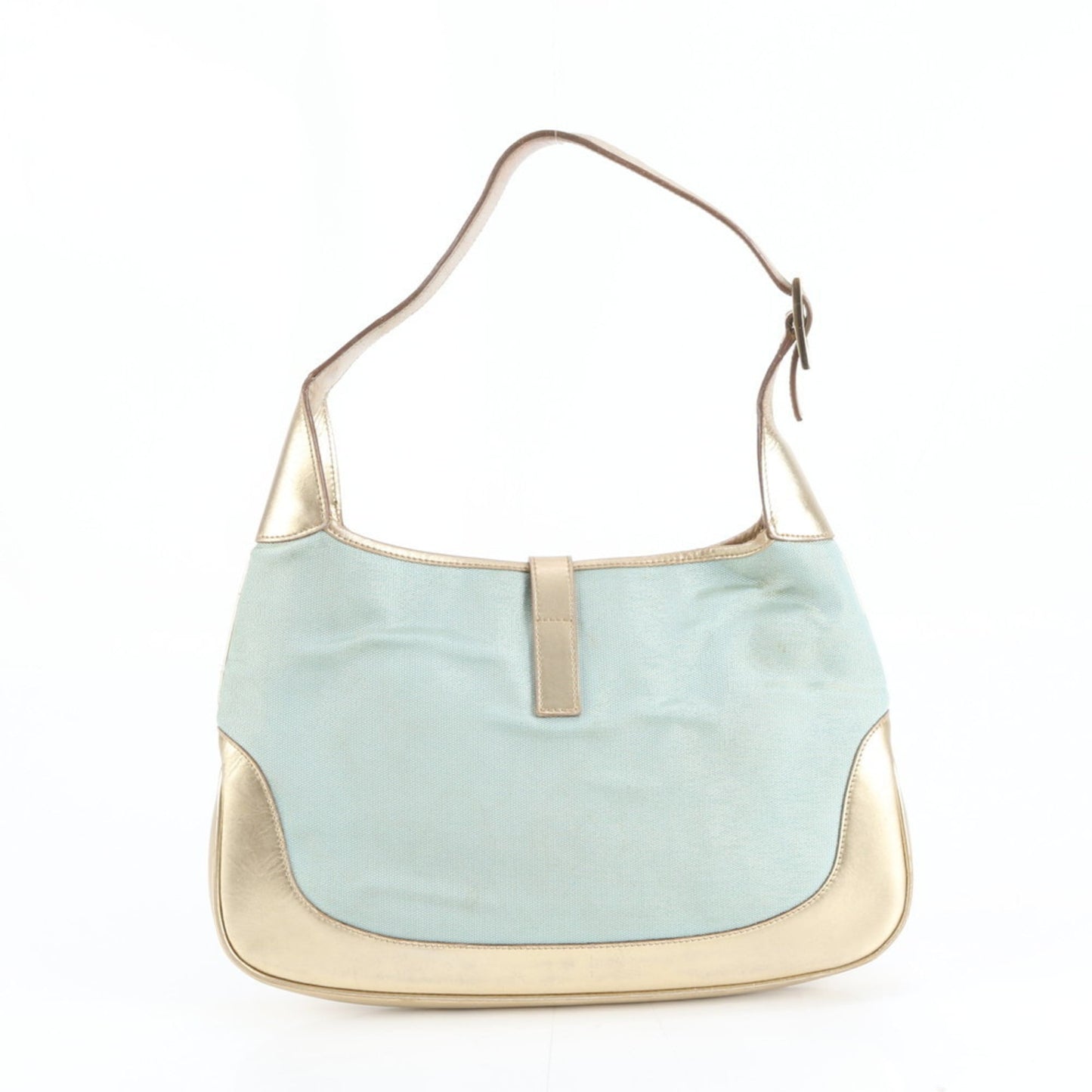 Gucci Blue Gold Leather Canvas Shoulder Bag