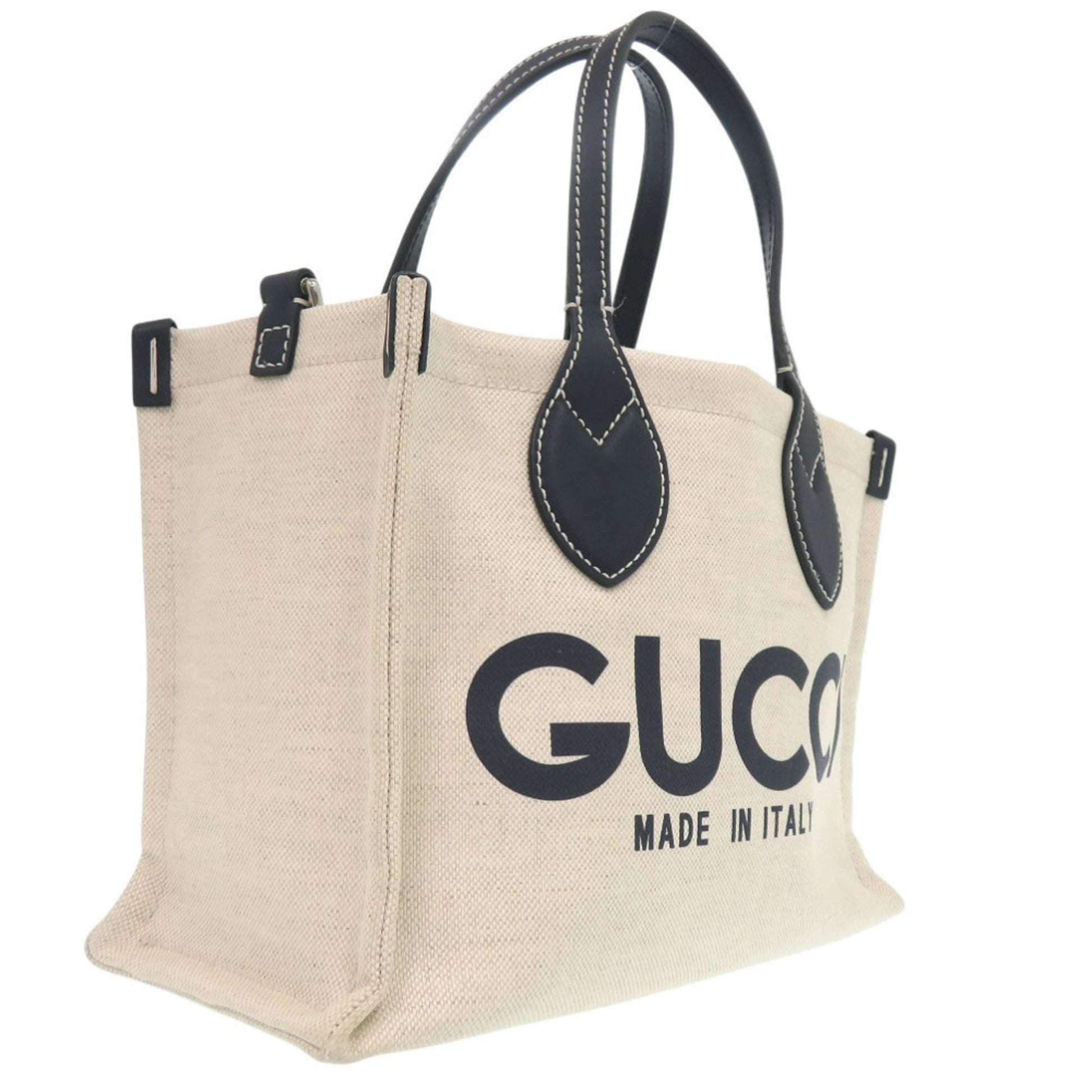 Gucci Navy Canvas Leather Tote Bag