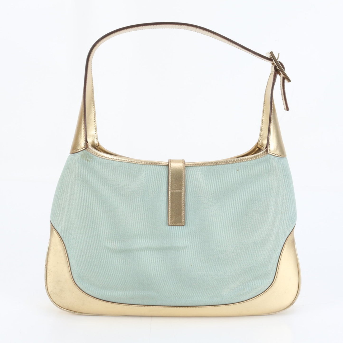 Gucci Blue Gold Leather Canvas Shoulder Bag