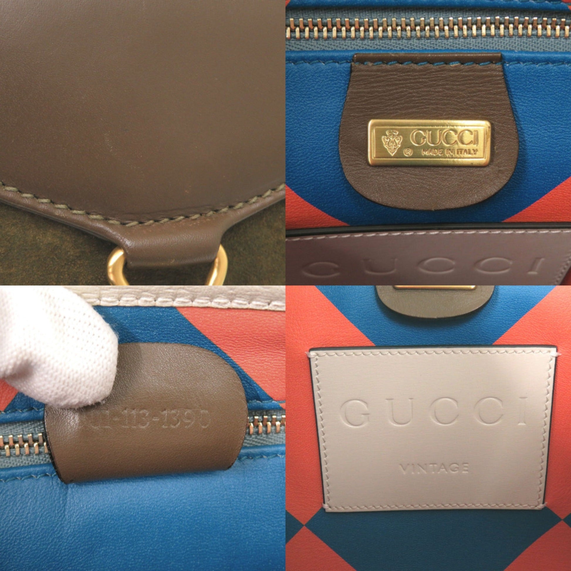 Gucci Brown Ivory Khaki Leather Suede Shoulder Bag