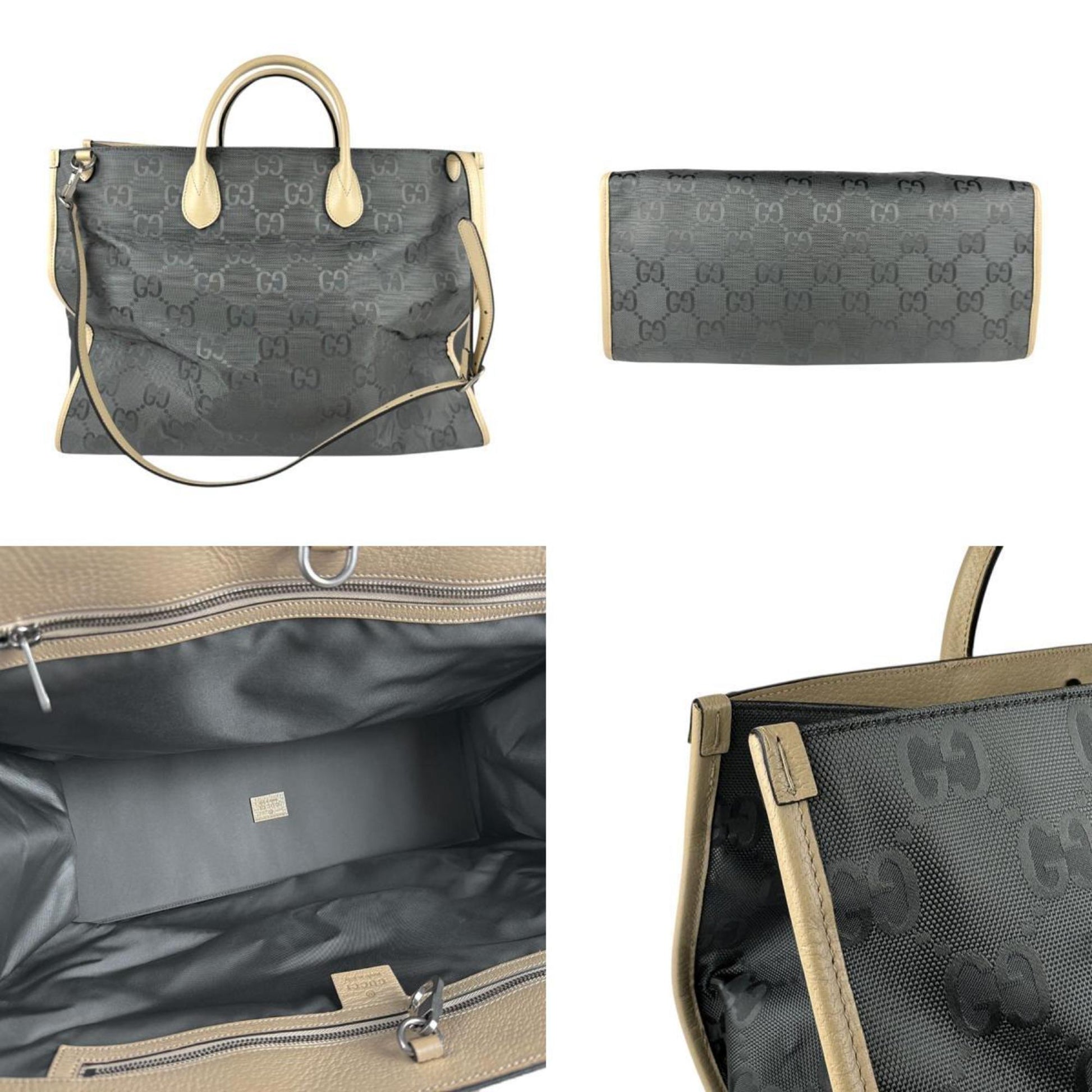 Gucci Beige Gray Nylon Canvas Leather Handbag Shoulder Bag