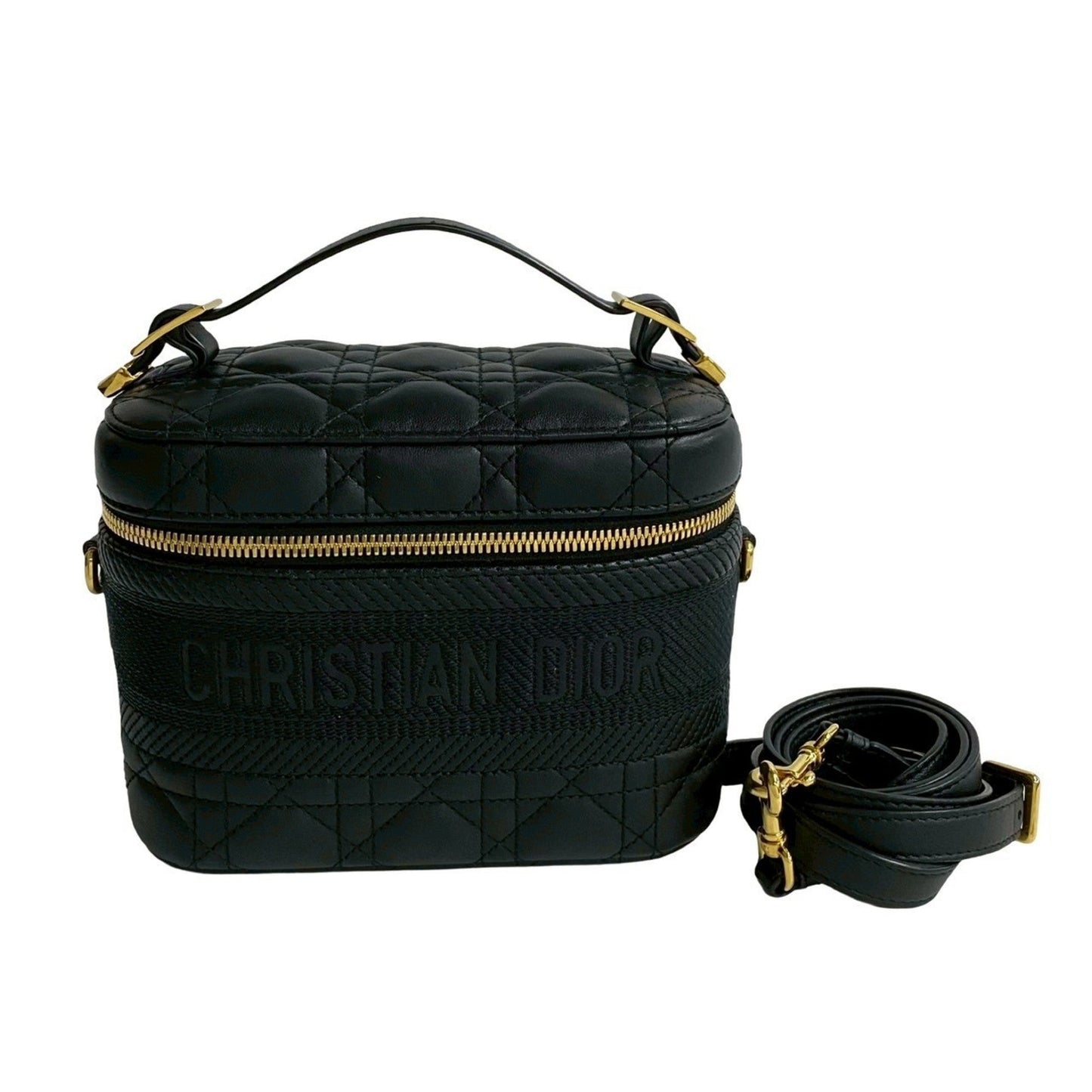 Dior Handbag Christian Shoulder Bag Vanity Bag Leather Black