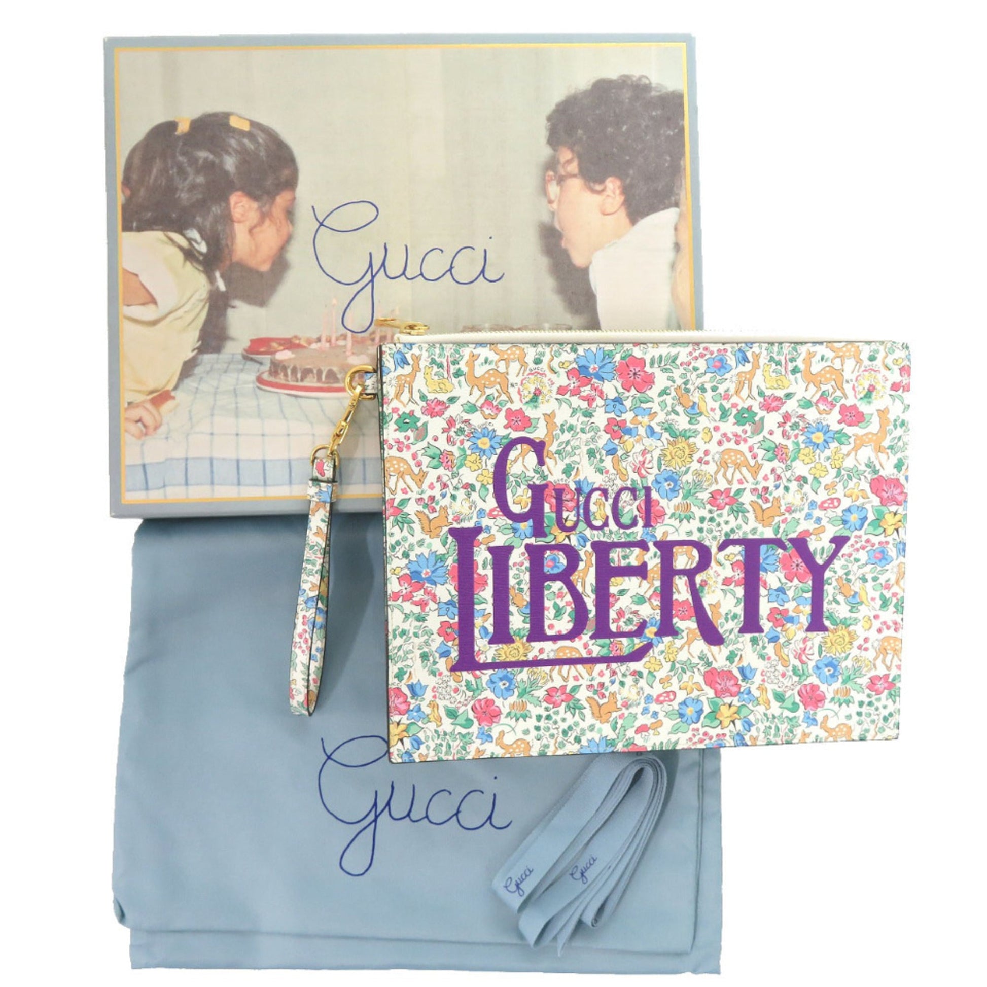 Gucci Light Blue White Leather Clutch Bag