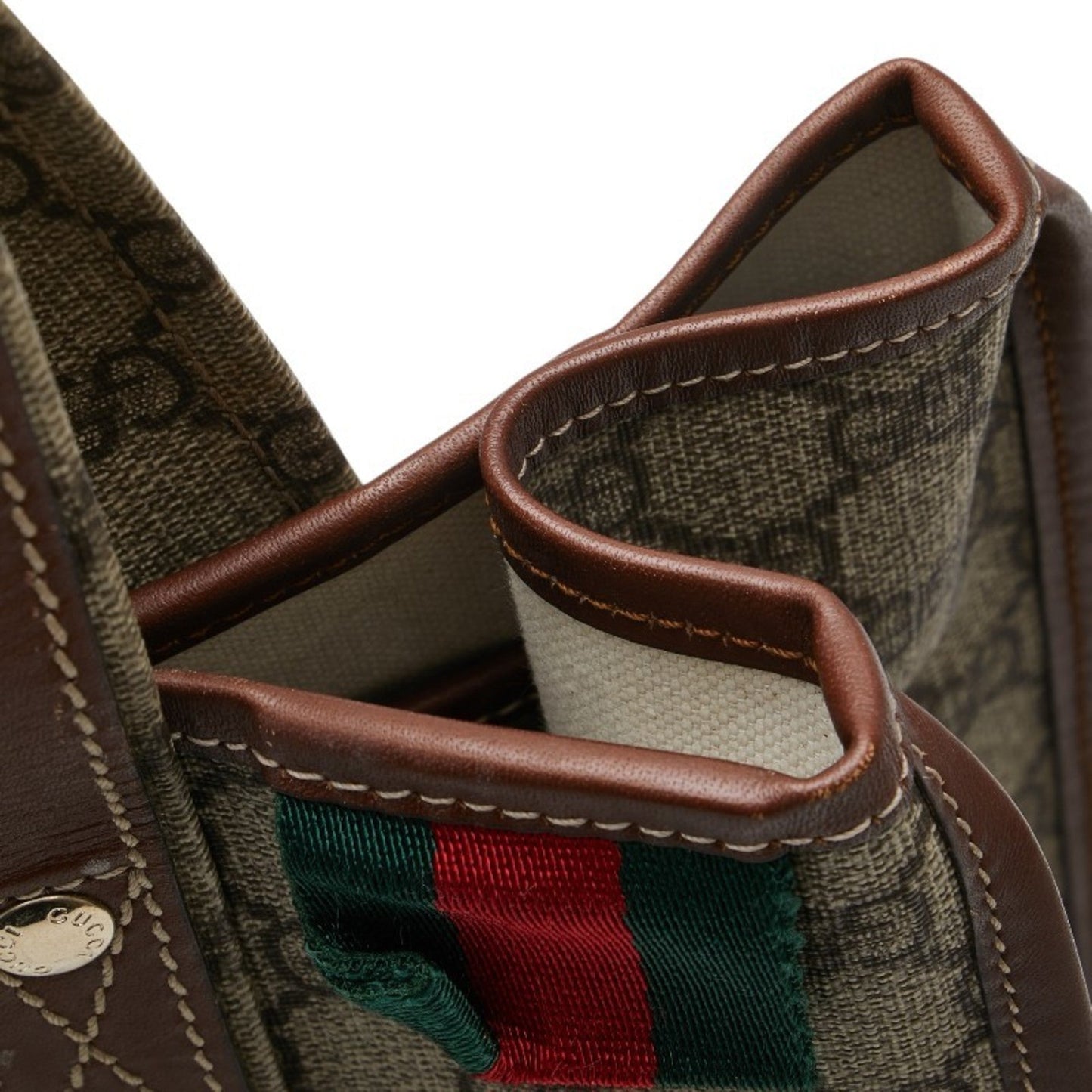 Gucci Sherry Line Beige Brown Pvc Leather Tote Bag