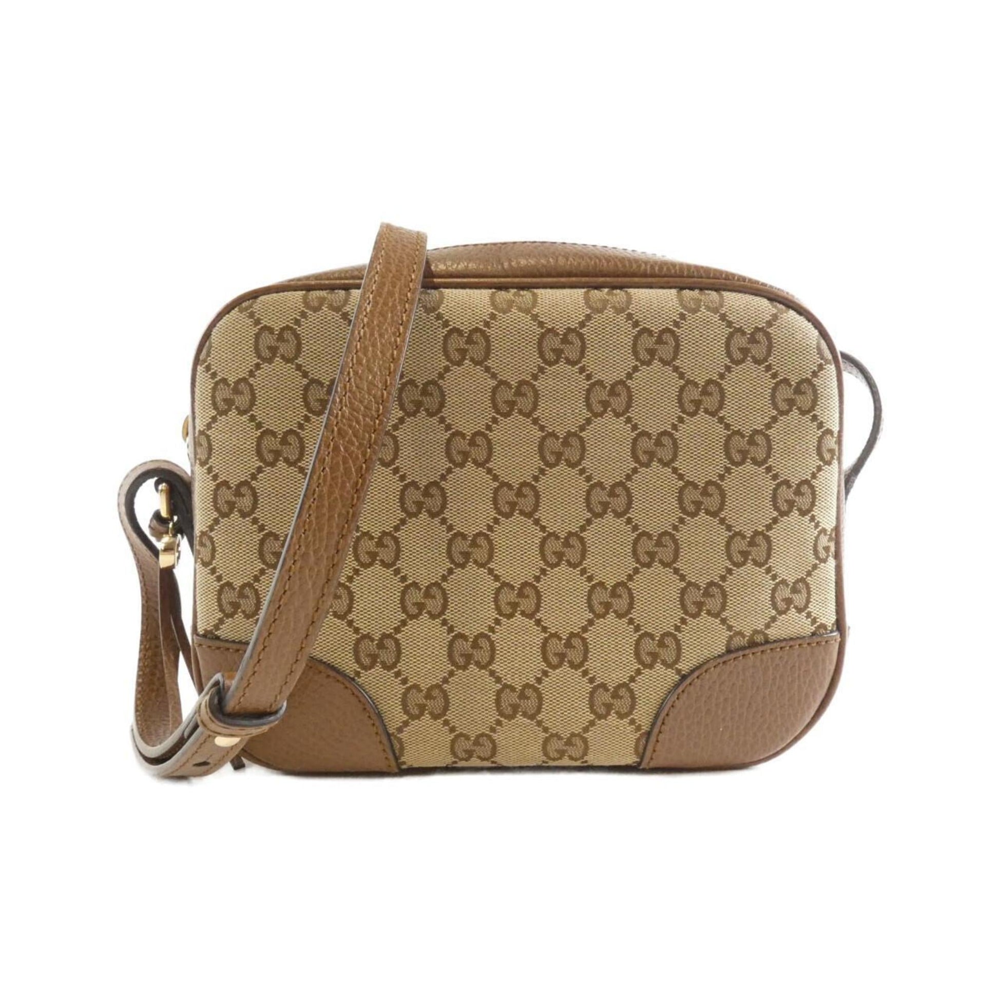 Gucci Beige Brown Gg Canvas Leather Shoulder Bag