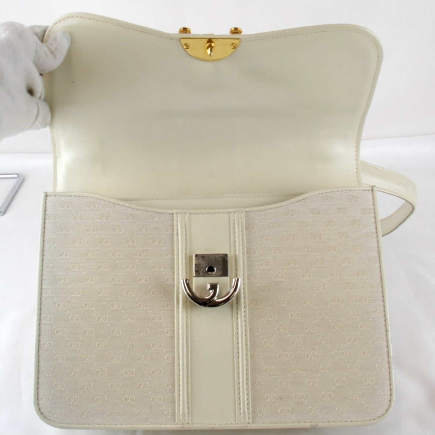 Gucci Microguccissima White Canvas Leather Shoulder Bag
