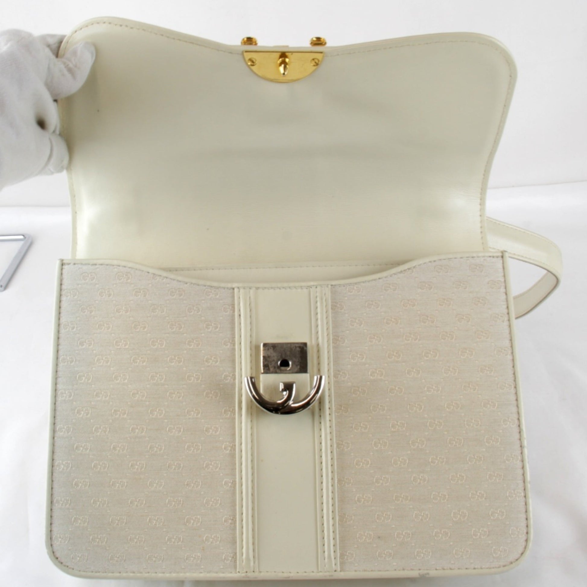 Gucci Microguccissima White Canvas Leather Shoulder Bag