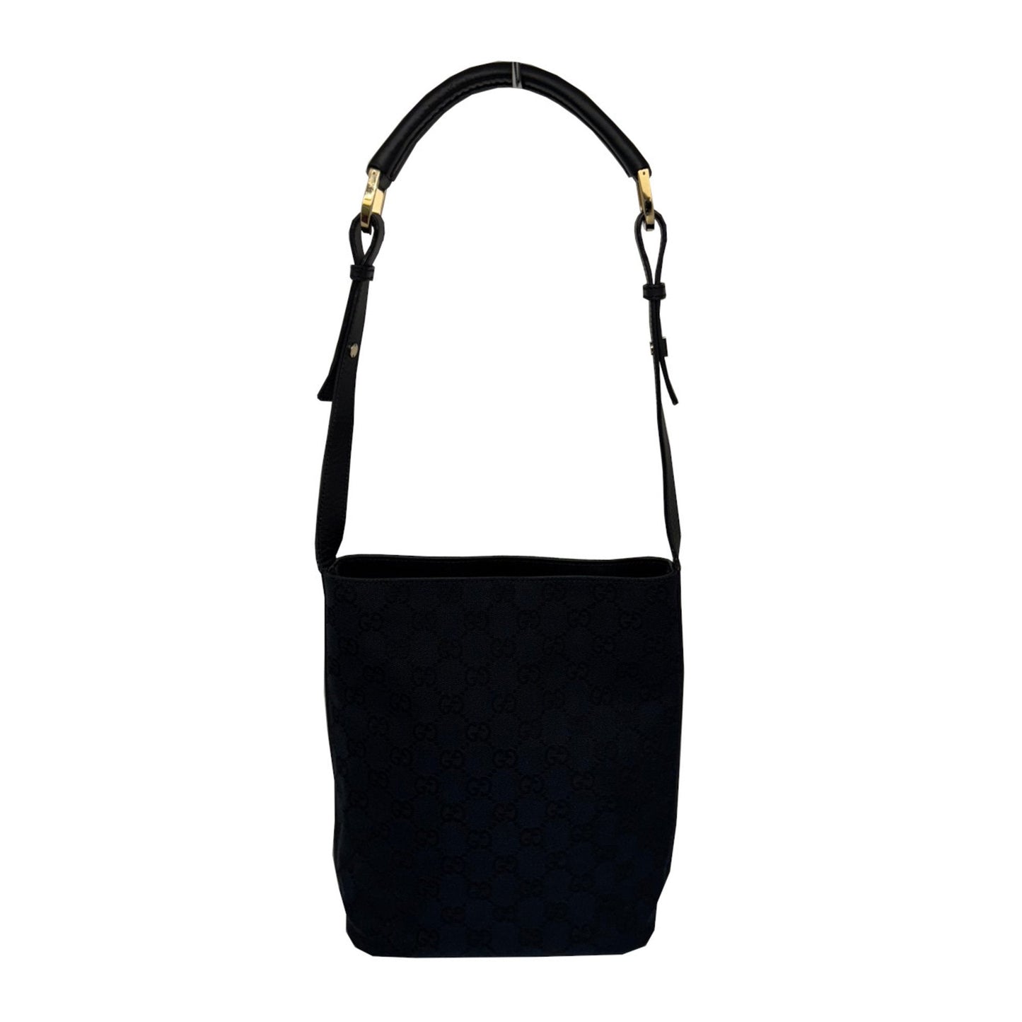 Gucci Black Gg Canvas Leather Shoulder Bag