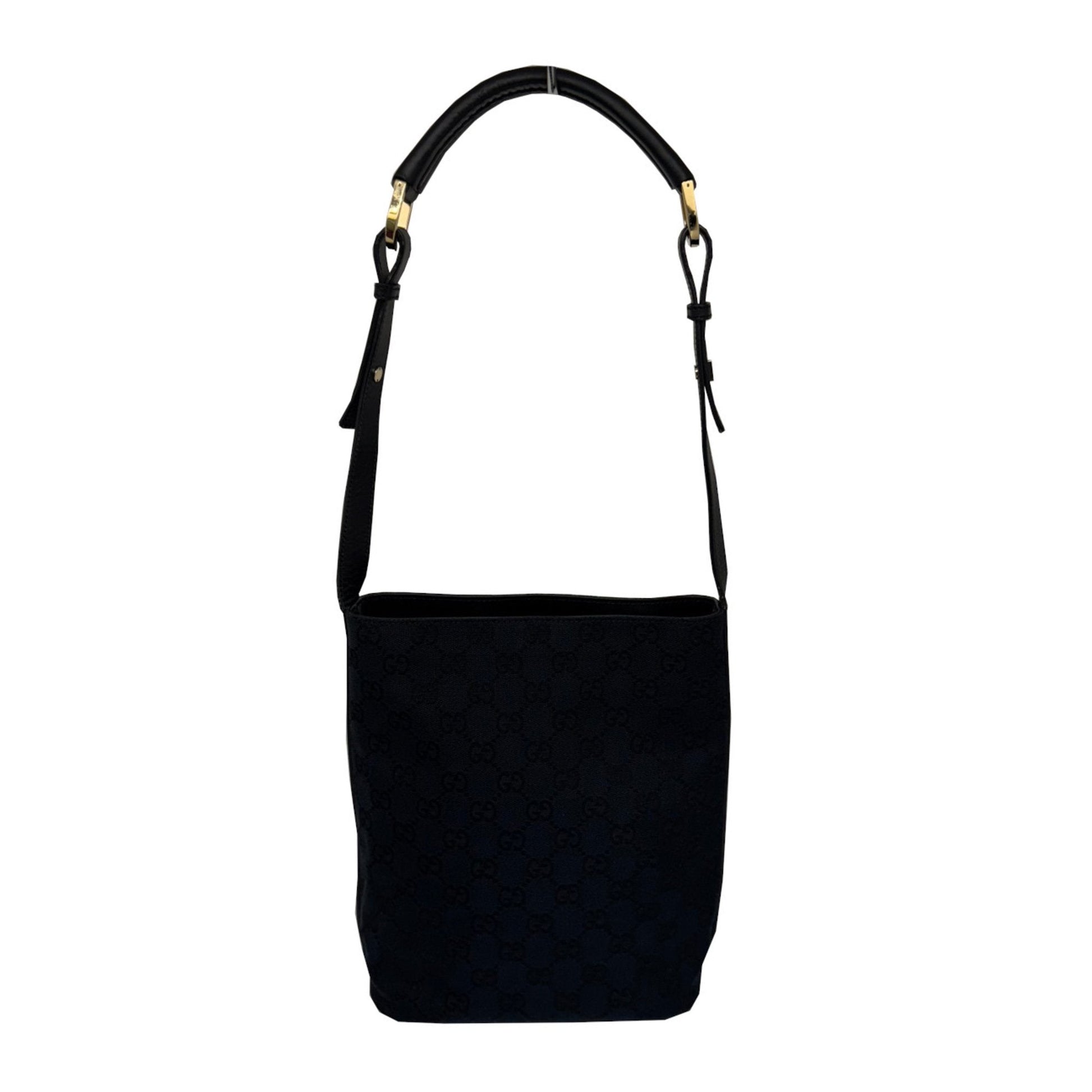 Gucci Black Gg Canvas Leather Shoulder Bag