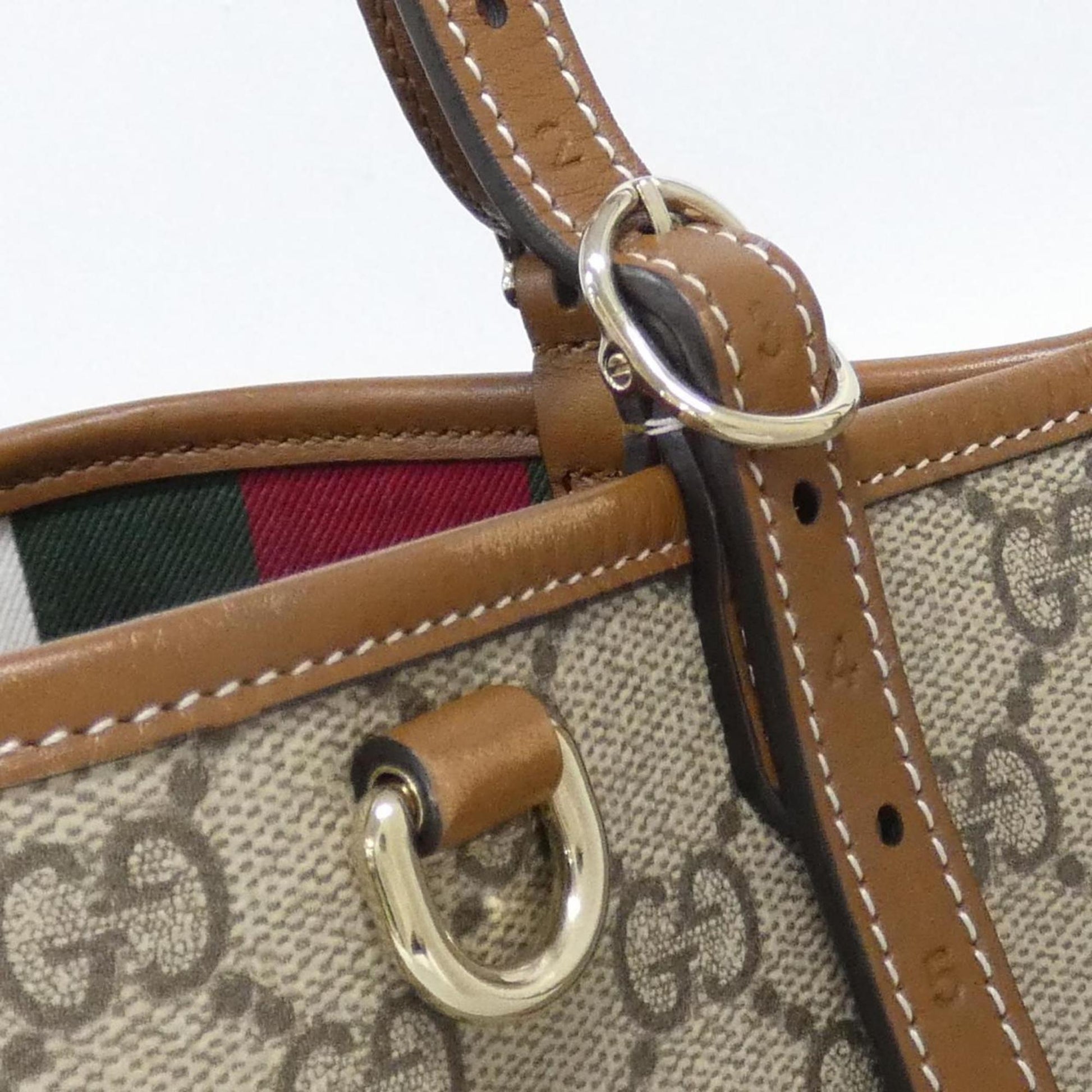 Gucci Beige Dark Brown Fabric Leather Handbag
