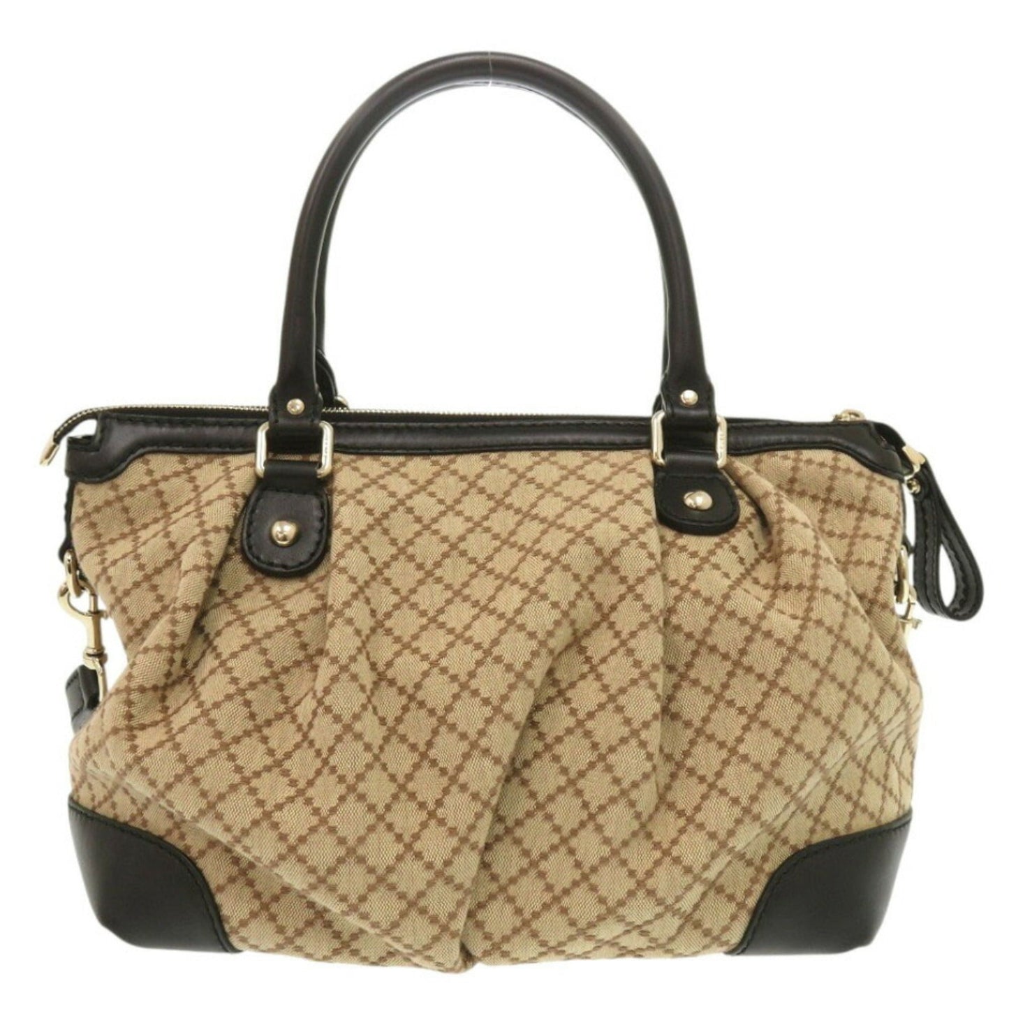 Gucci Beige Black Gg Canvas Leather Handbag
