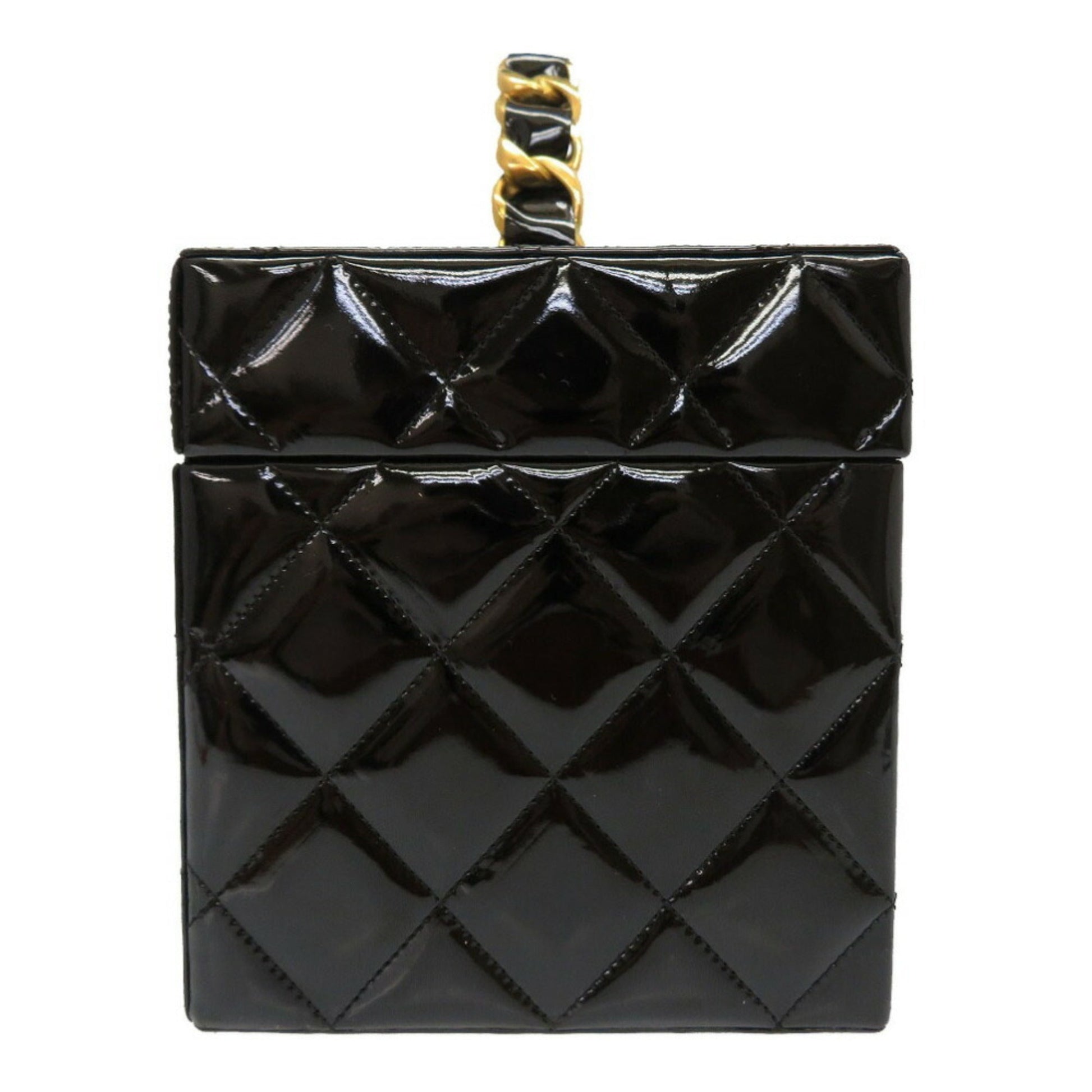 Chanel Matrasse Enamel Black 2nd Gold Metal Fittings   Coco Mark Turn Lock Vanity Bag 0032 CHANEL