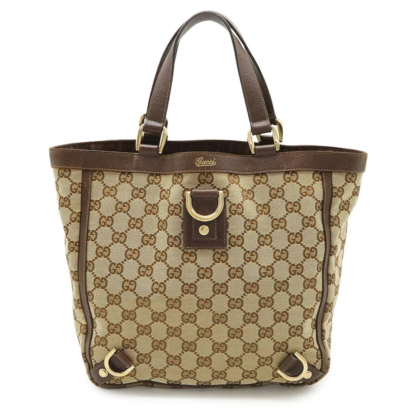 Gucci Black Gg Canvas Leather Handbag Tote Bag