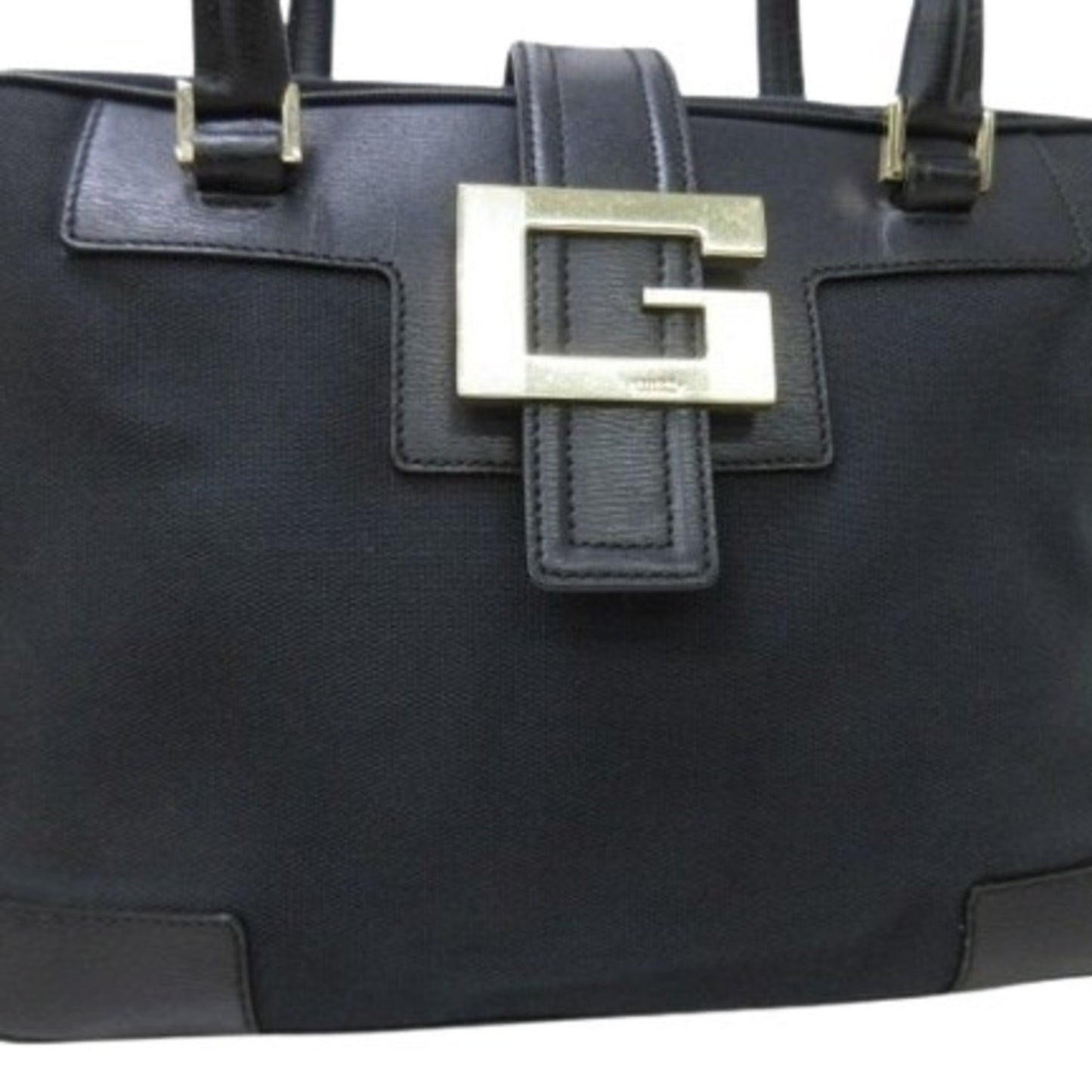 Gucci Black Canvas Leather Handbag Shoulder Bag Tote Bag