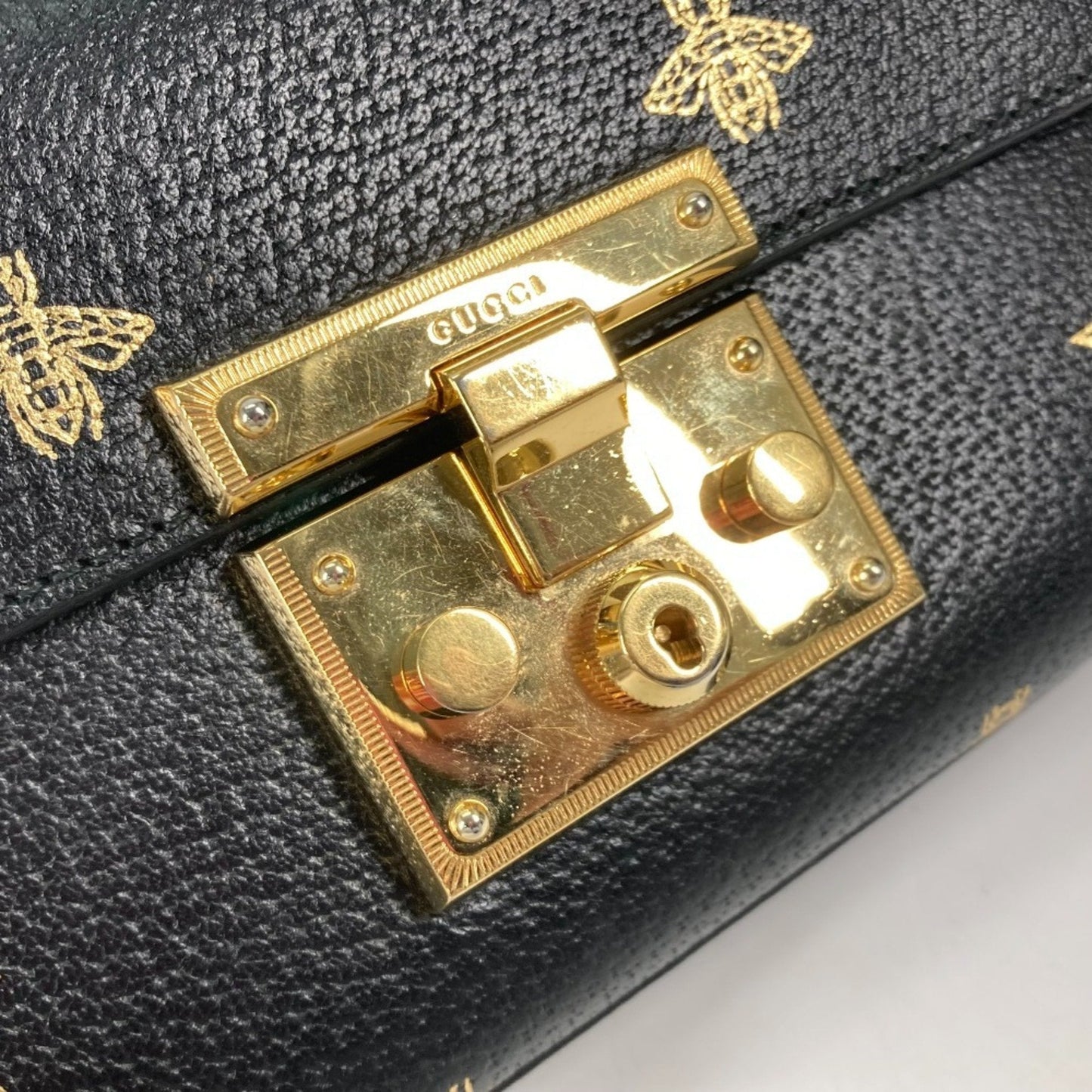 Gucci Black Gold Leather Pochette Shoulder Bag